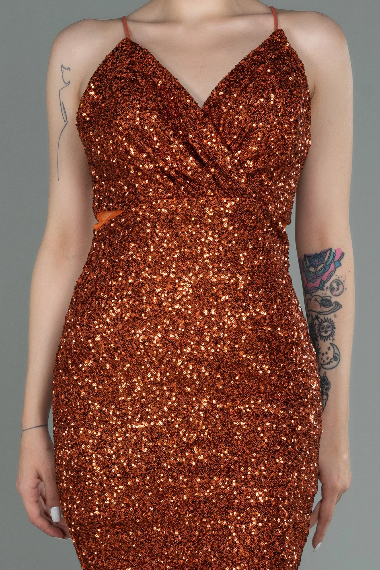 Cinnamon-Short Scaly Invitation Dress ABK1763