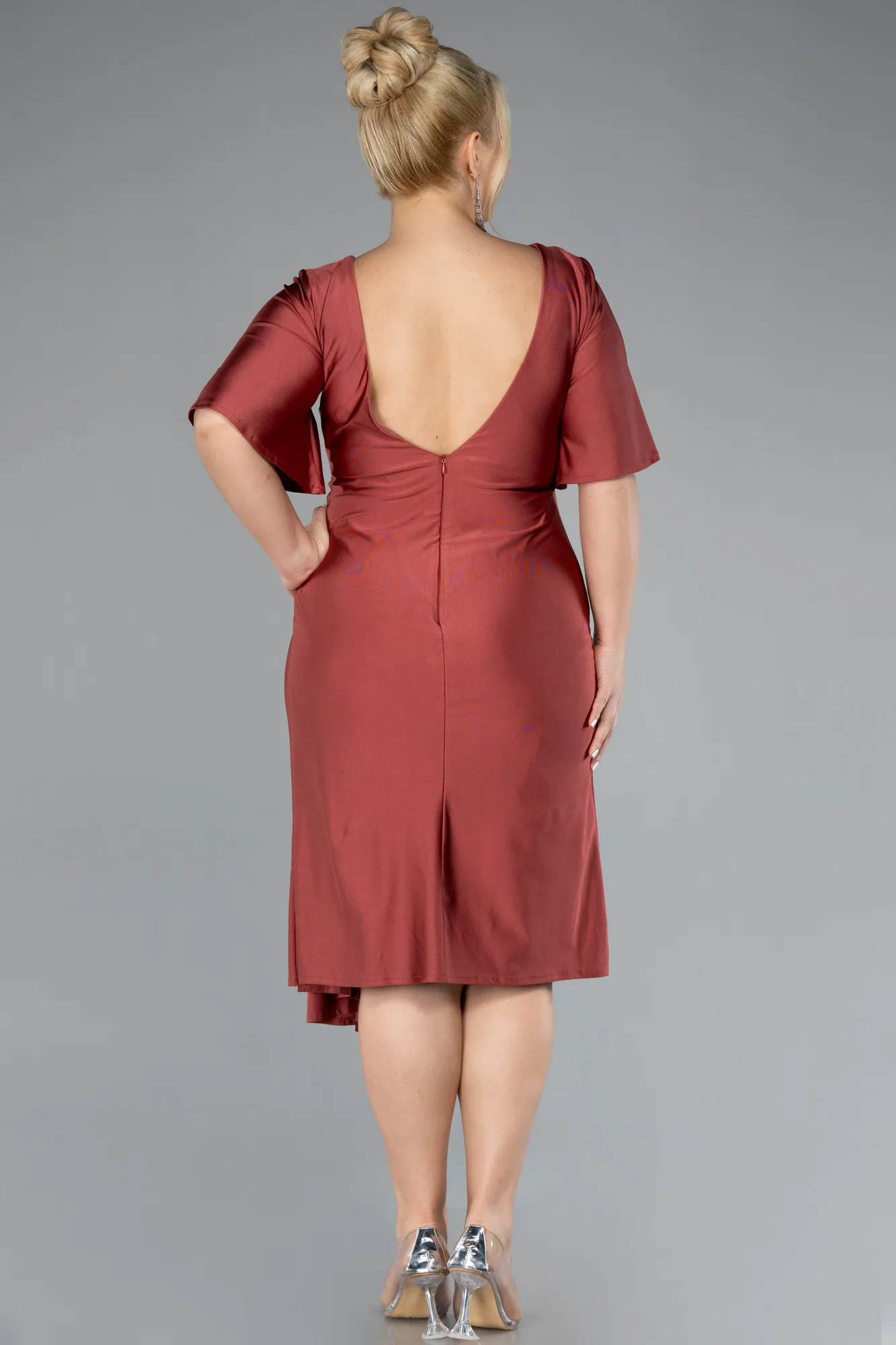 Cinnamon-Short Sleeve Midi Cocktail Dress ABK2162