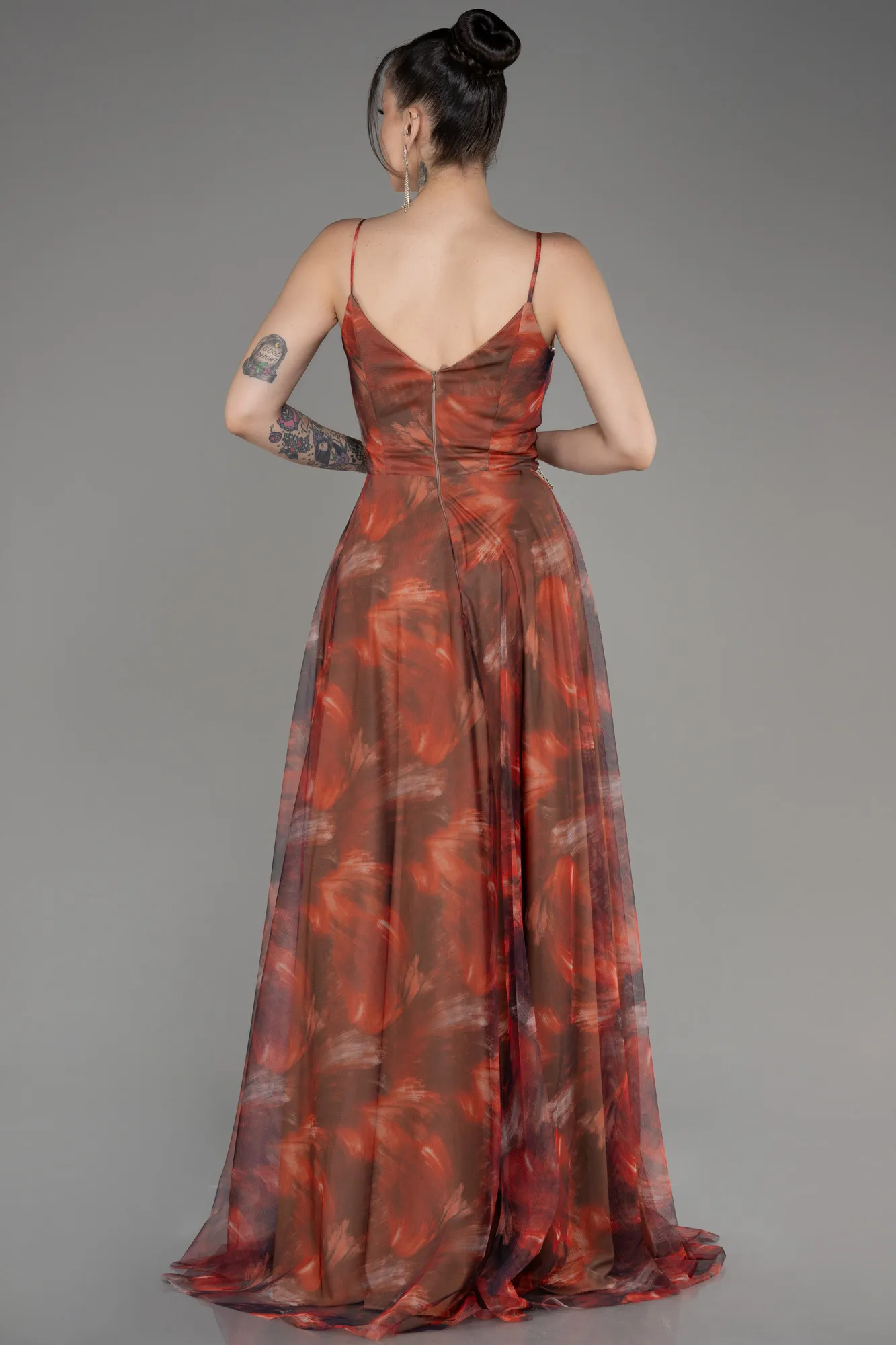 Cinnamon-Slit Long Printed Prom Dress ABU4359