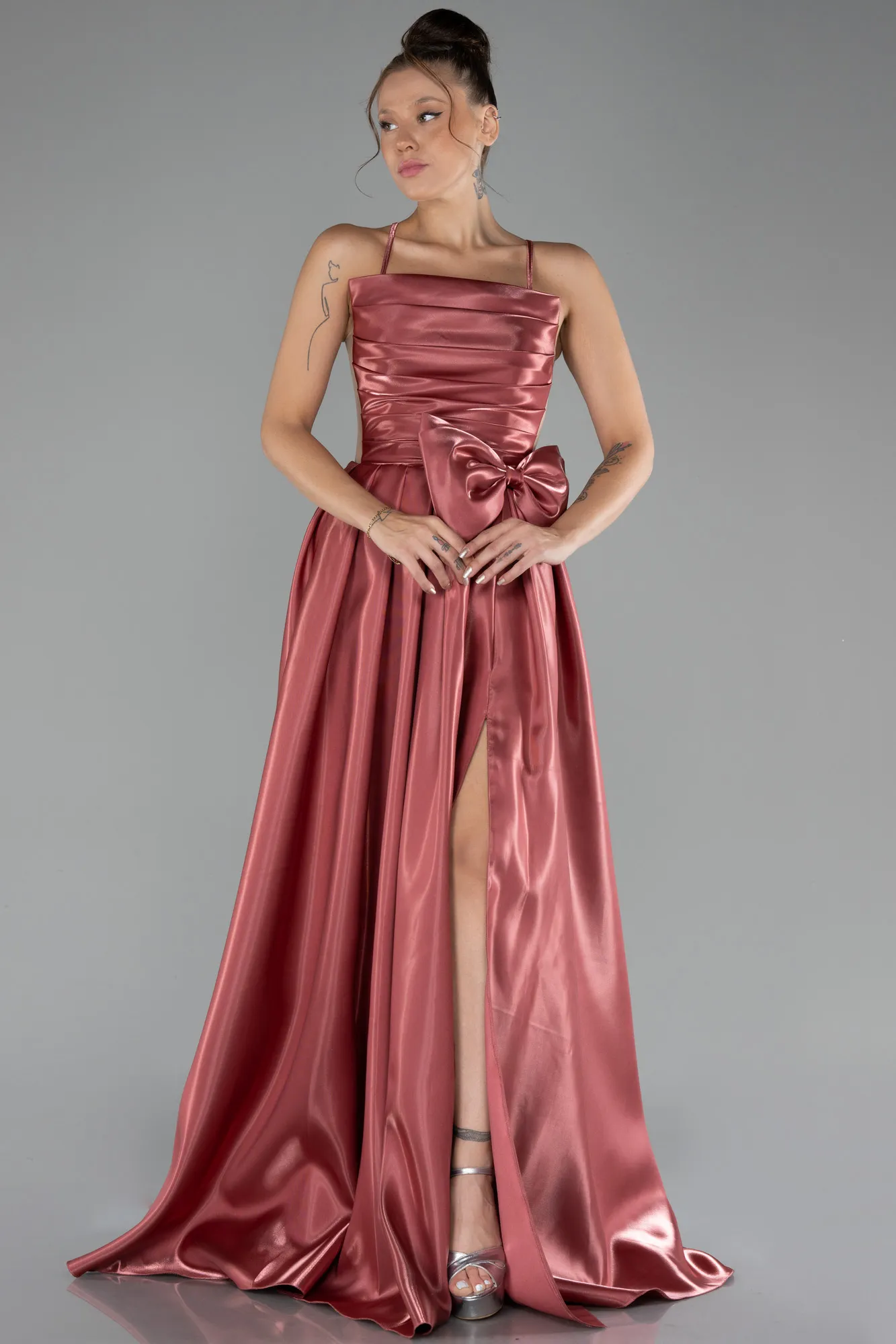 Cinnamon-Slit Long Satin Prom Dress ABU4298