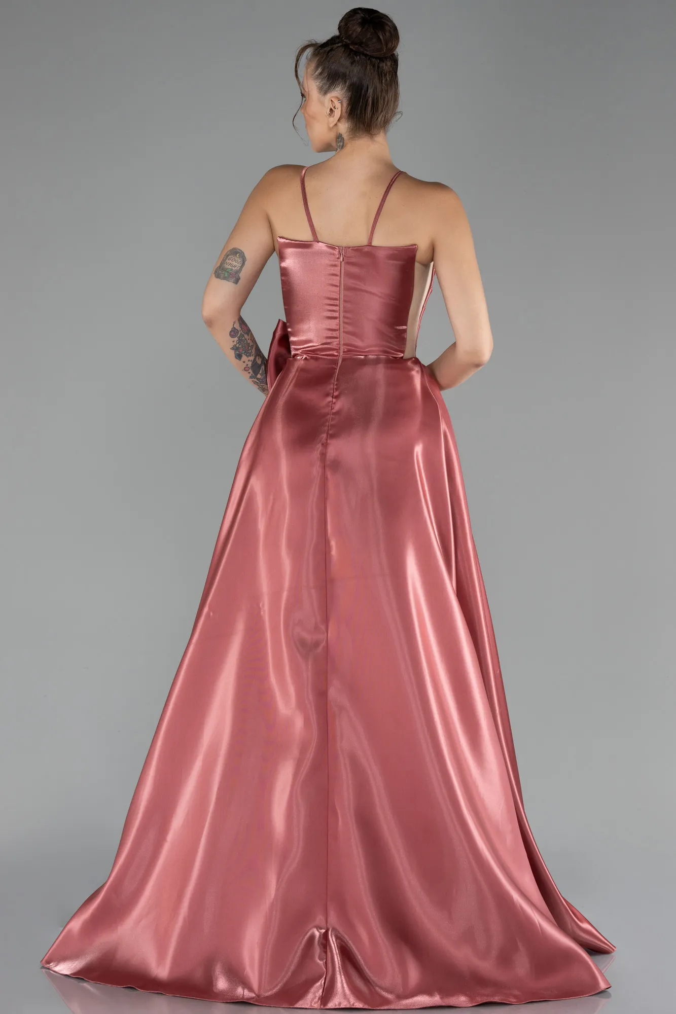 Cinnamon-Slit Long Satin Prom Dress ABU4298