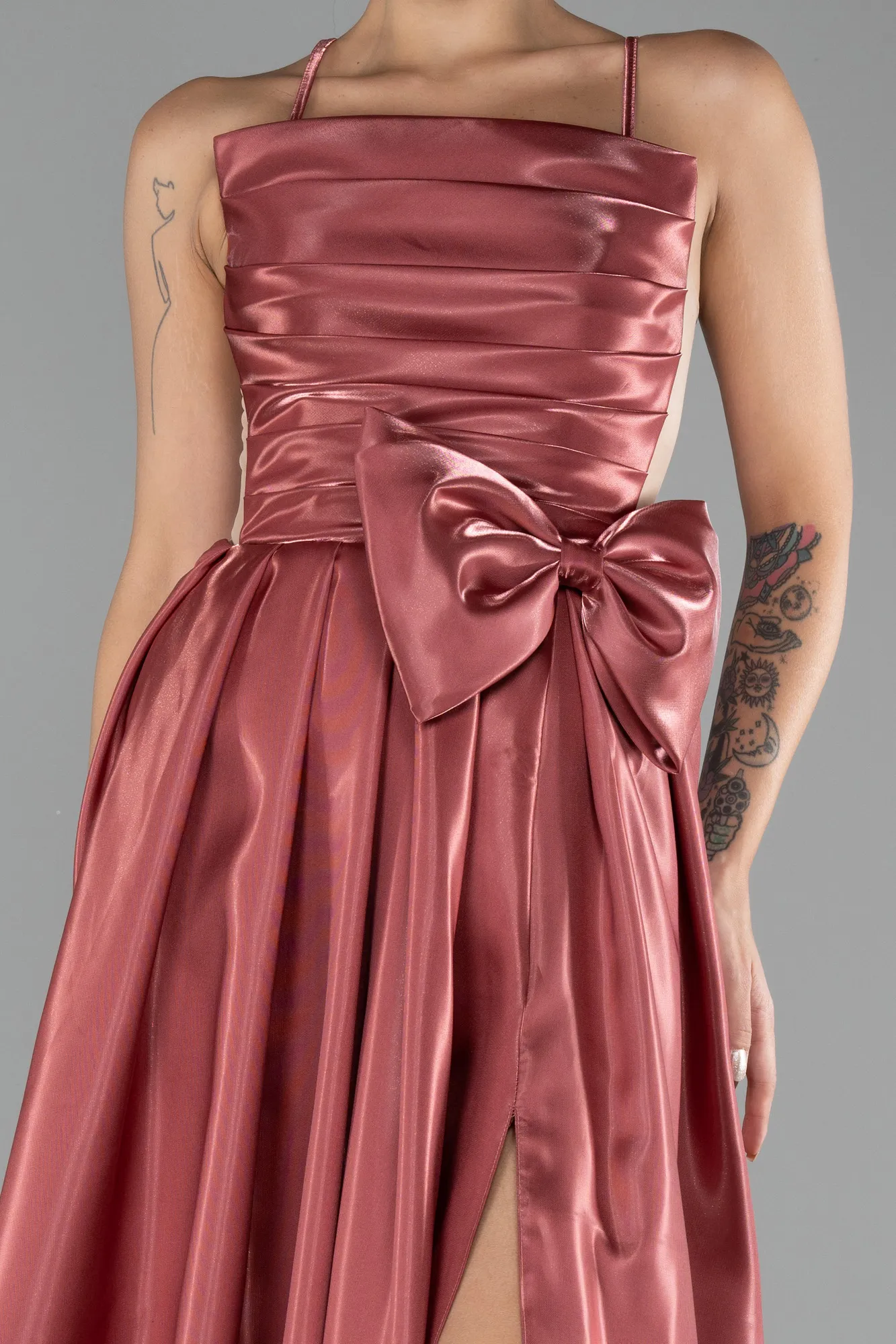 Cinnamon-Slit Long Satin Prom Dress ABU4298