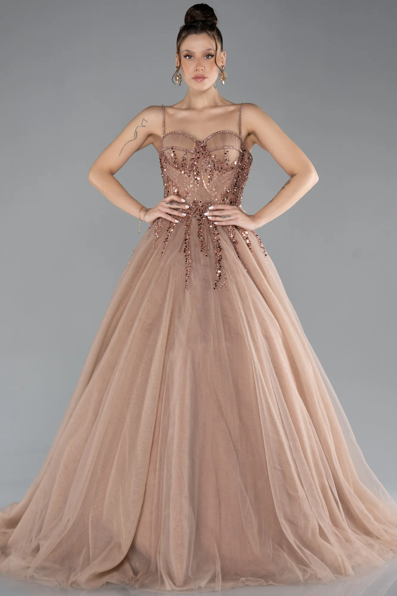 Copper-Long Designer Evening Dress ABU4485