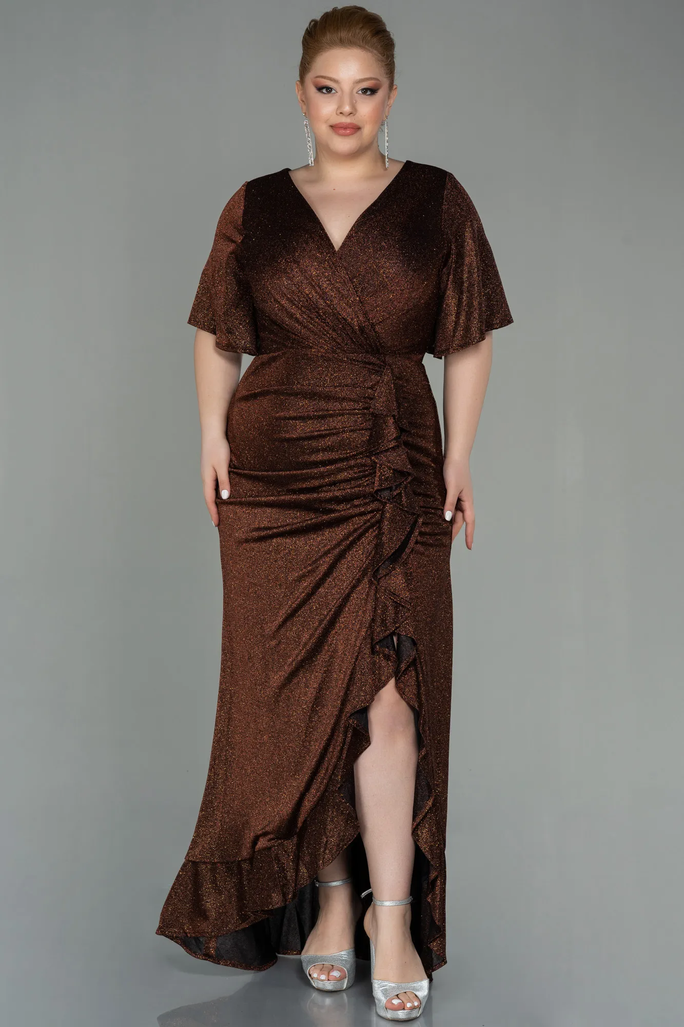 Copper-Long Plus Size Evening Dress ABU2867