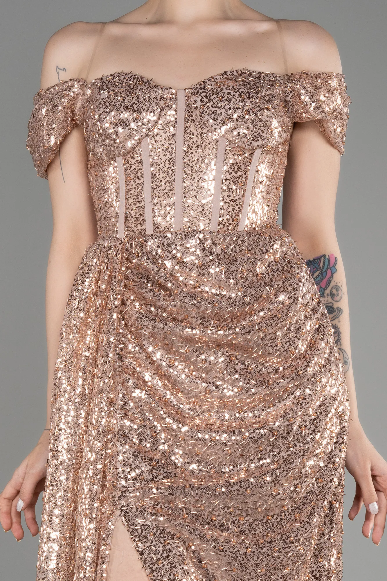 Copper-Long Scaly Evening Dress ABU3794
