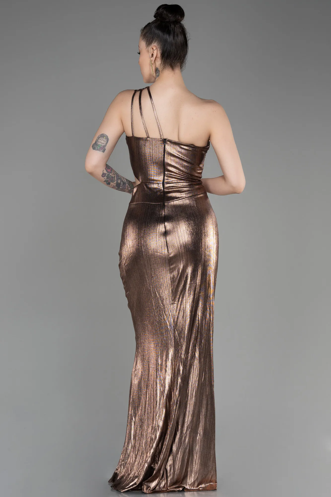 Copper-One-Shoulder Slit Long Prom Dress ABU3848