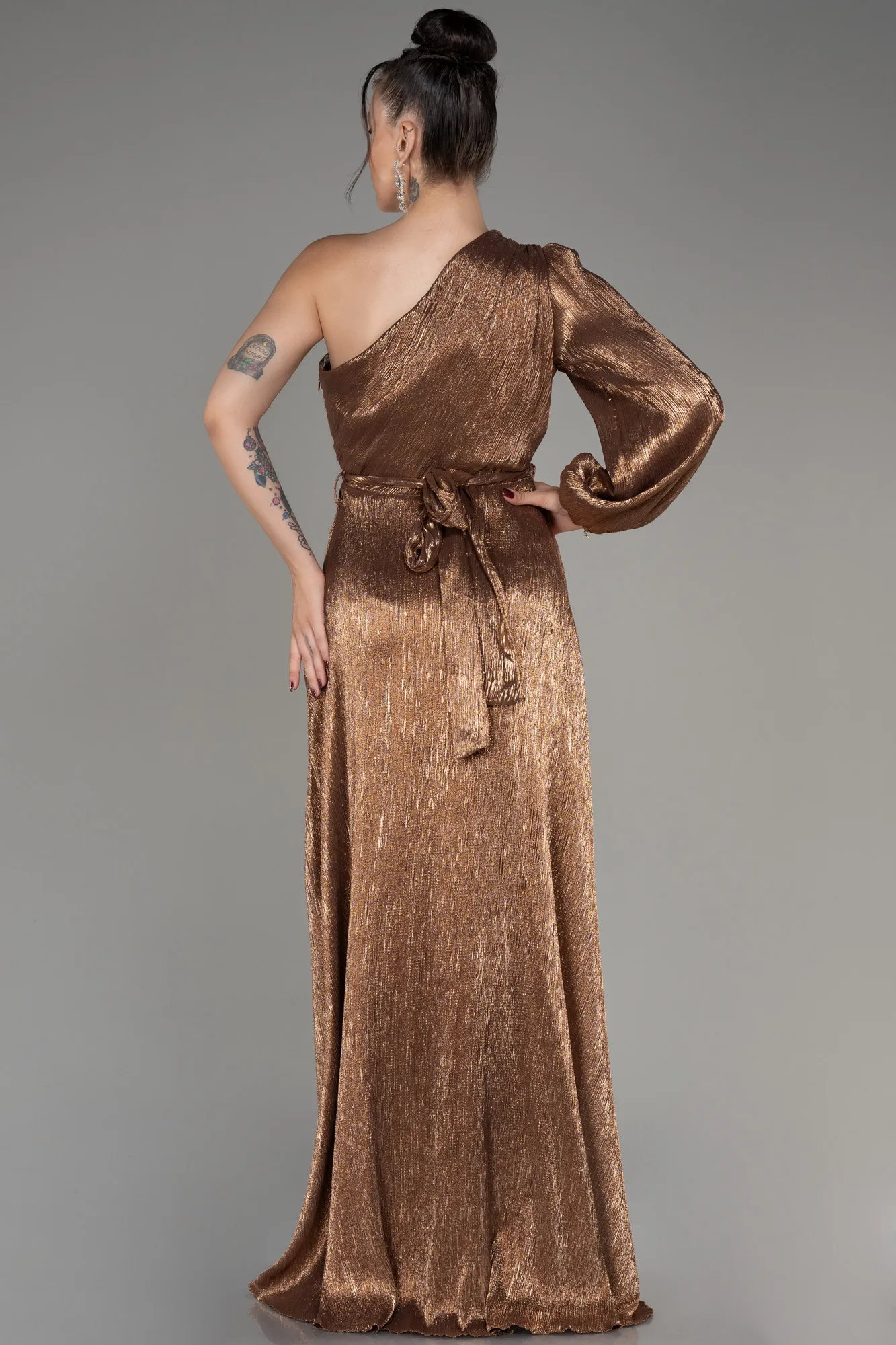 Copper-Single Sleeve Long Evening Dress ABU4037