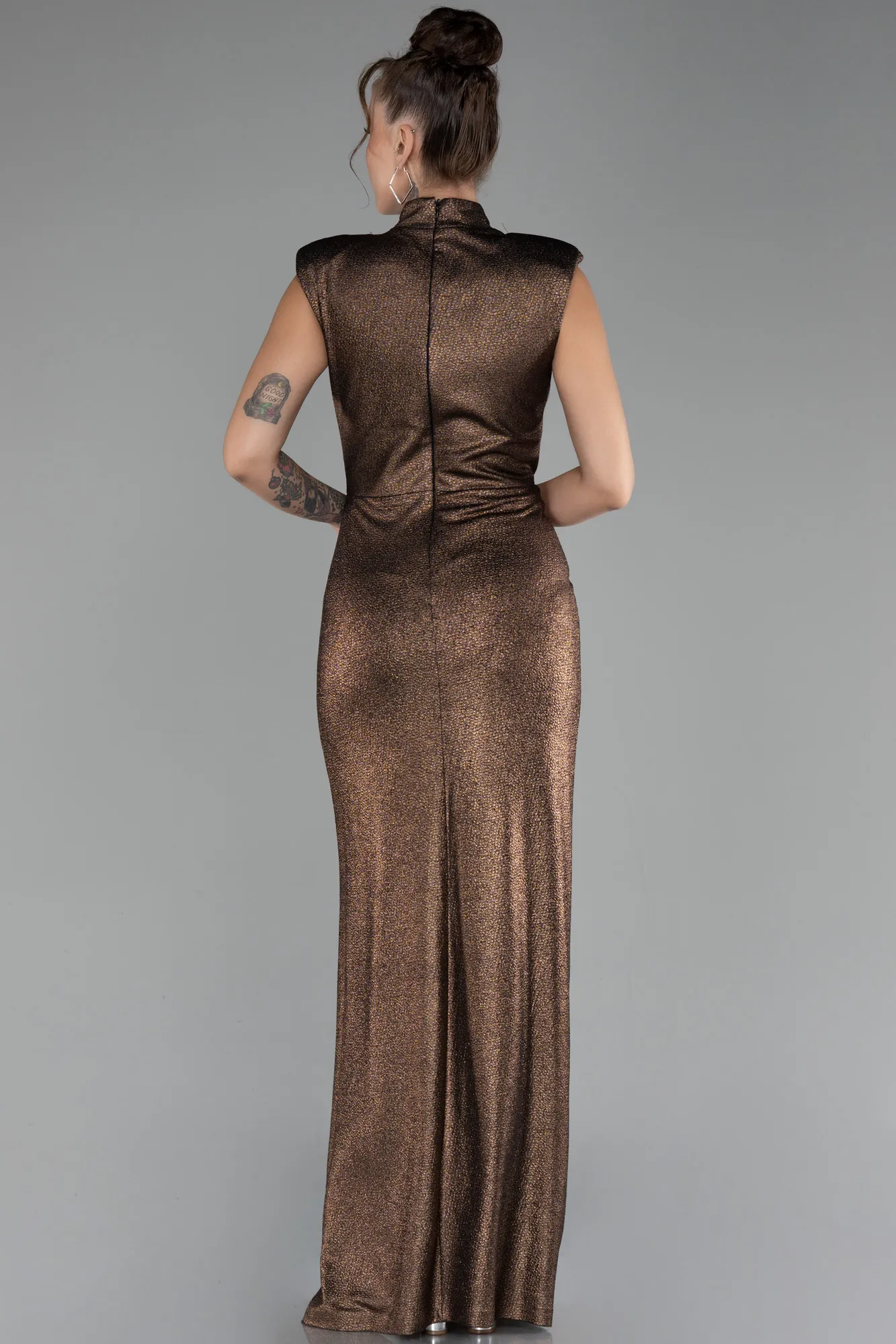 Copper-Sleeveless Slit Long Glitter Evening Dress ABU4273