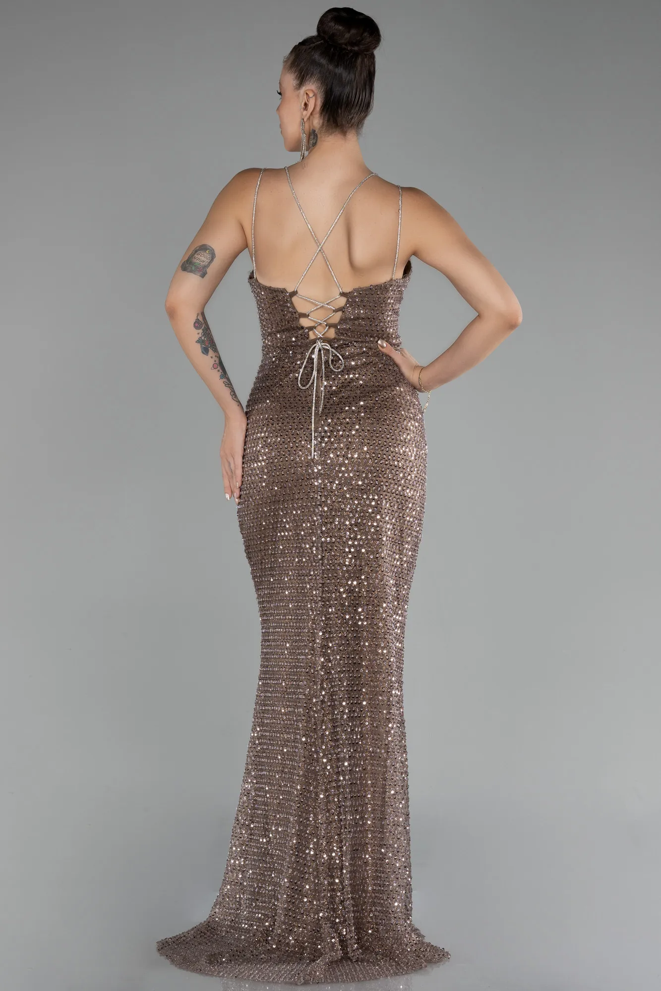 Copper-Slit Long Stony Evening Dress ABU4164