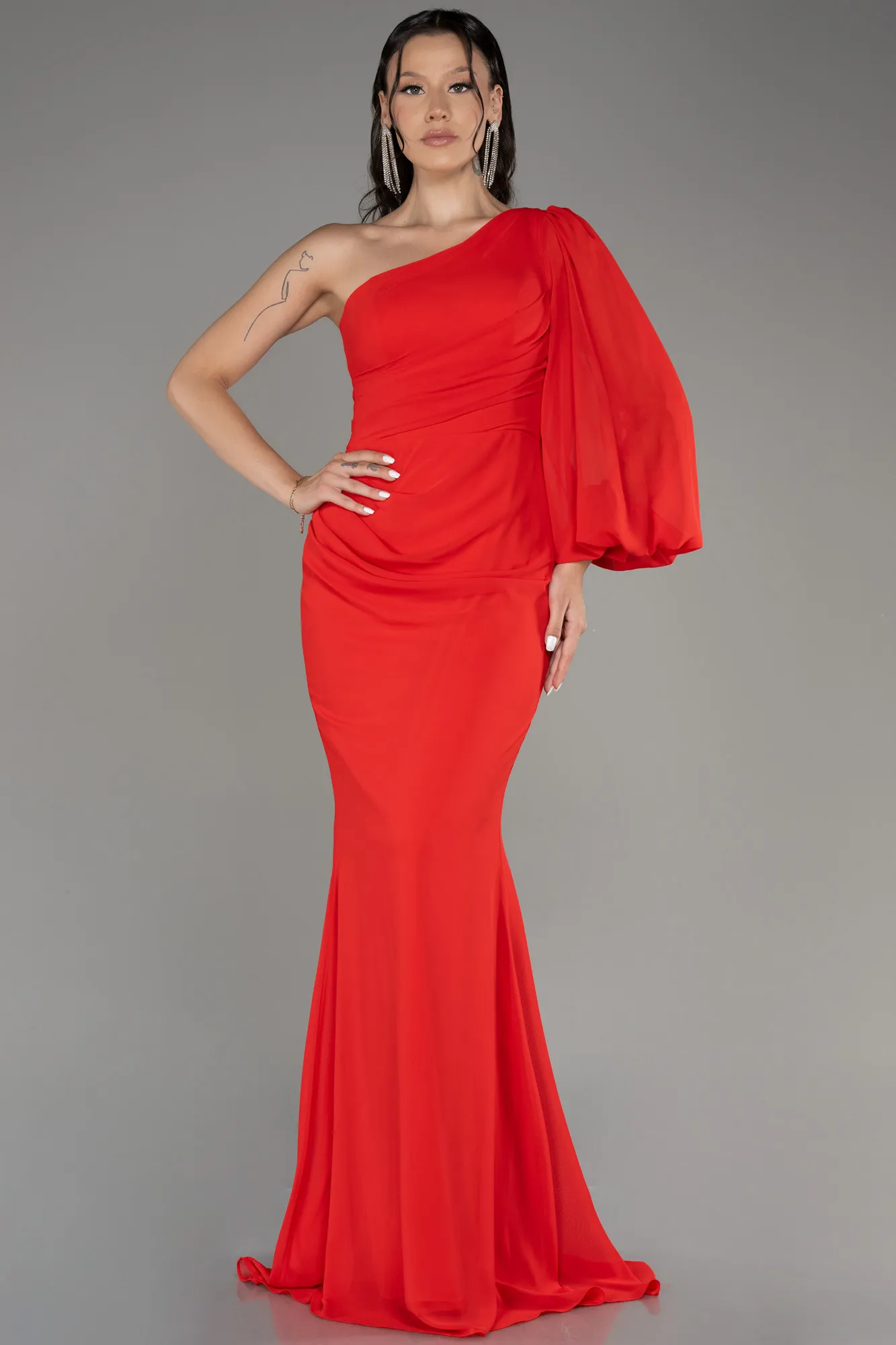 Coral-Long Chiffon Evening Dress ABU3677