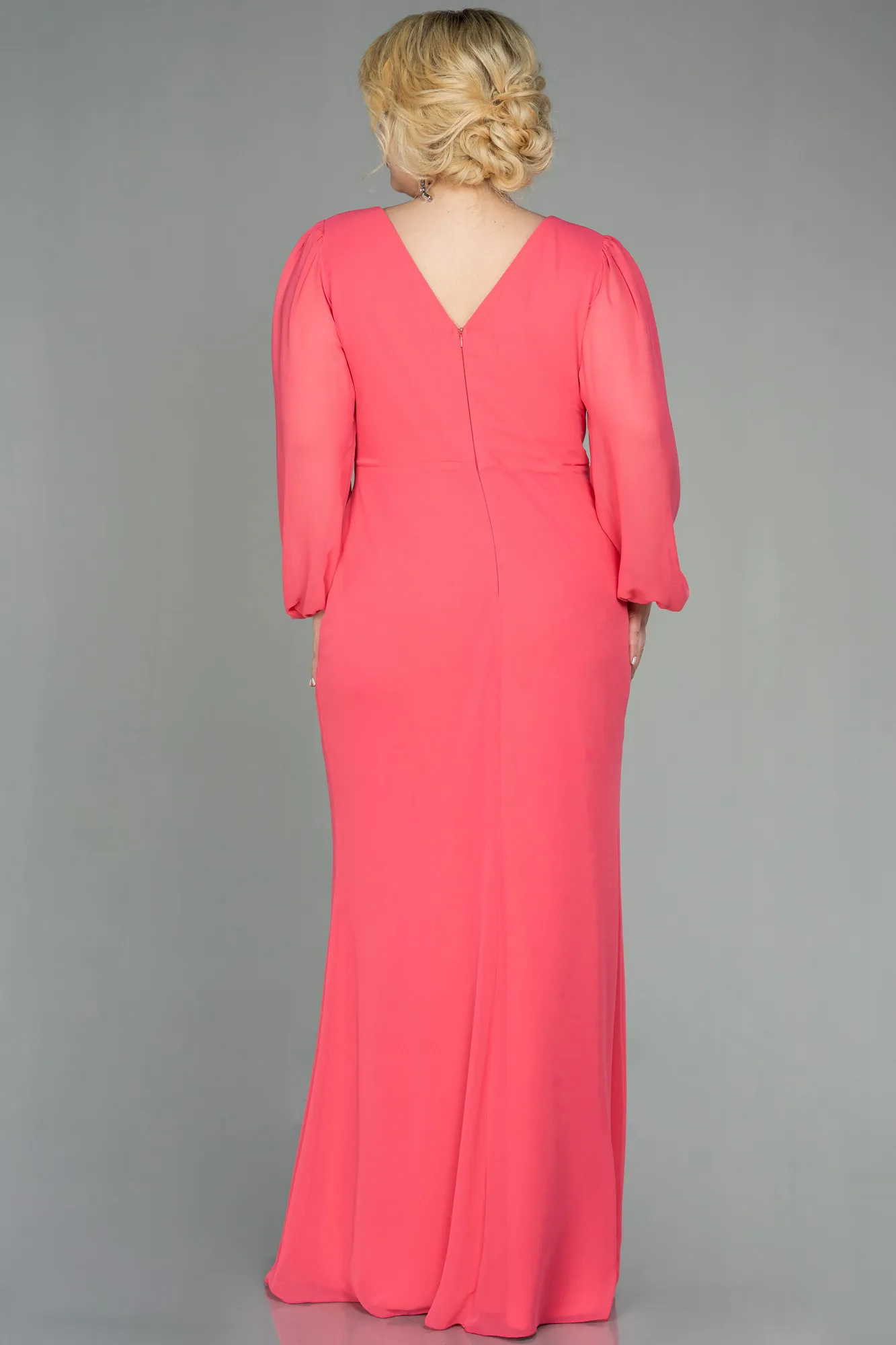 Coral-Long Chiffon Plus Size Evening Dress ABU2763