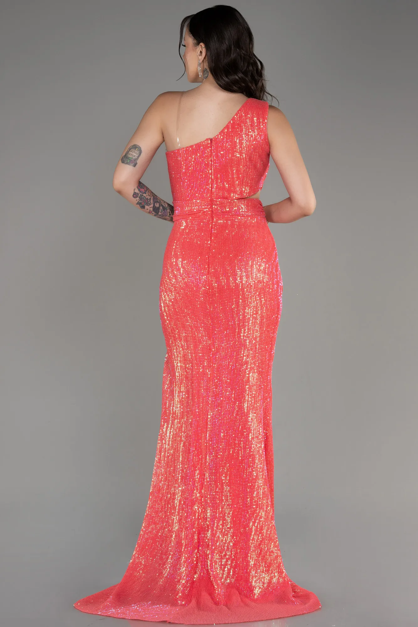 Coral-Long Scaly Evening Dress ABU3231