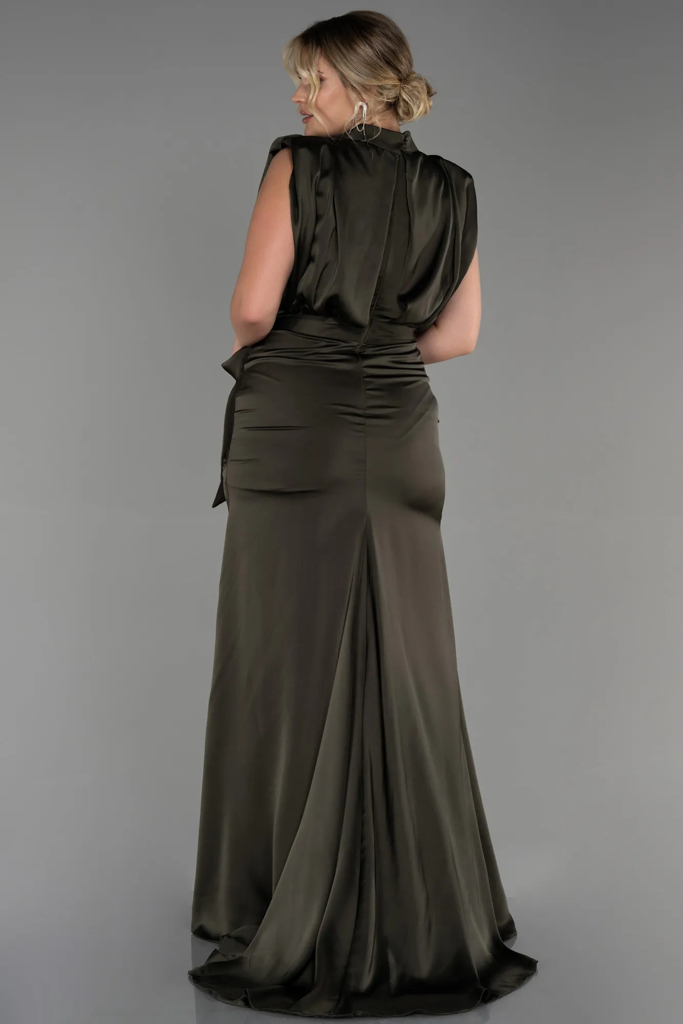 Dark Khaki-Long Satin Plus Size Evening Dress ABU2969