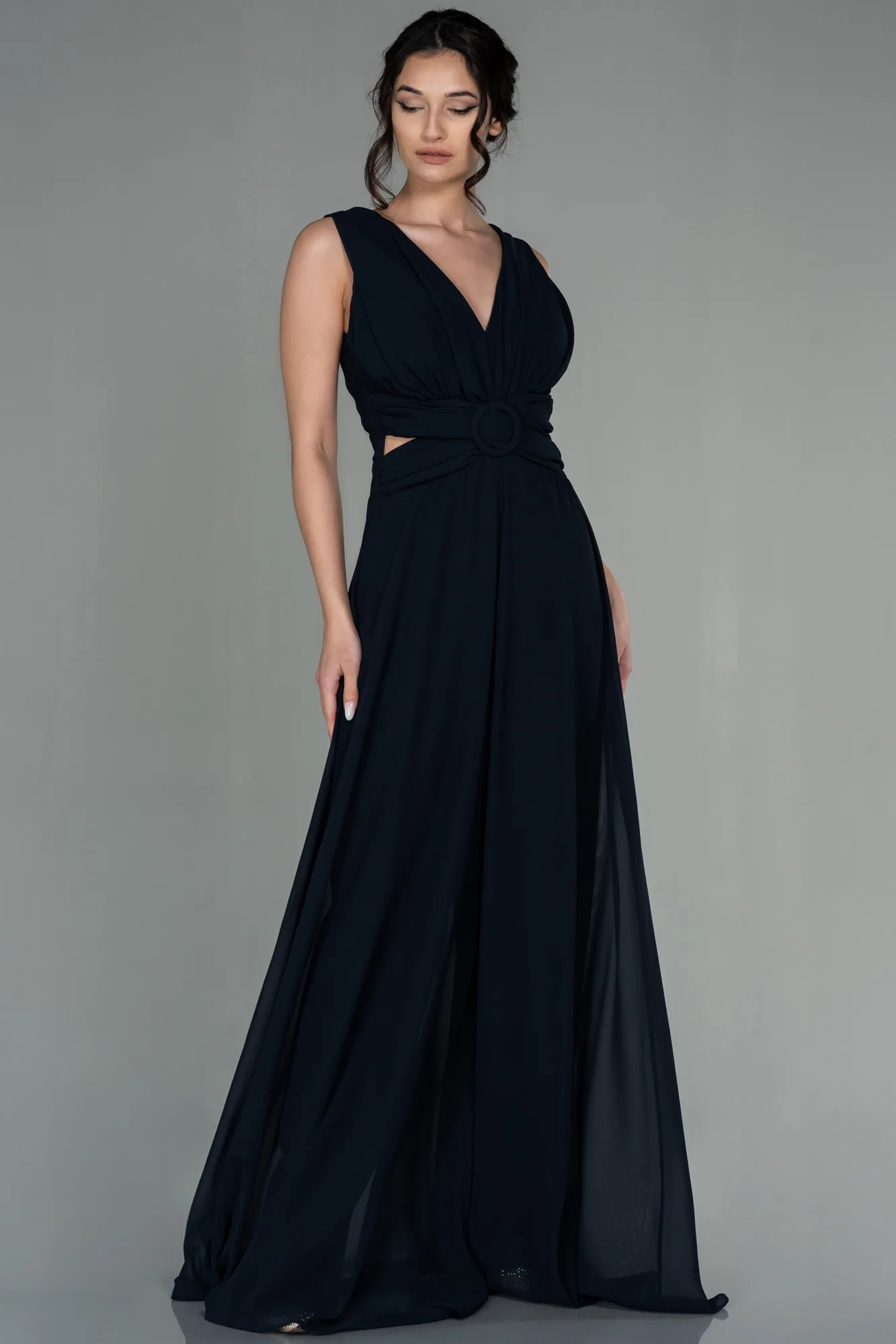 Dark Navy Blue-Chiffon Invitation Dress ABT075