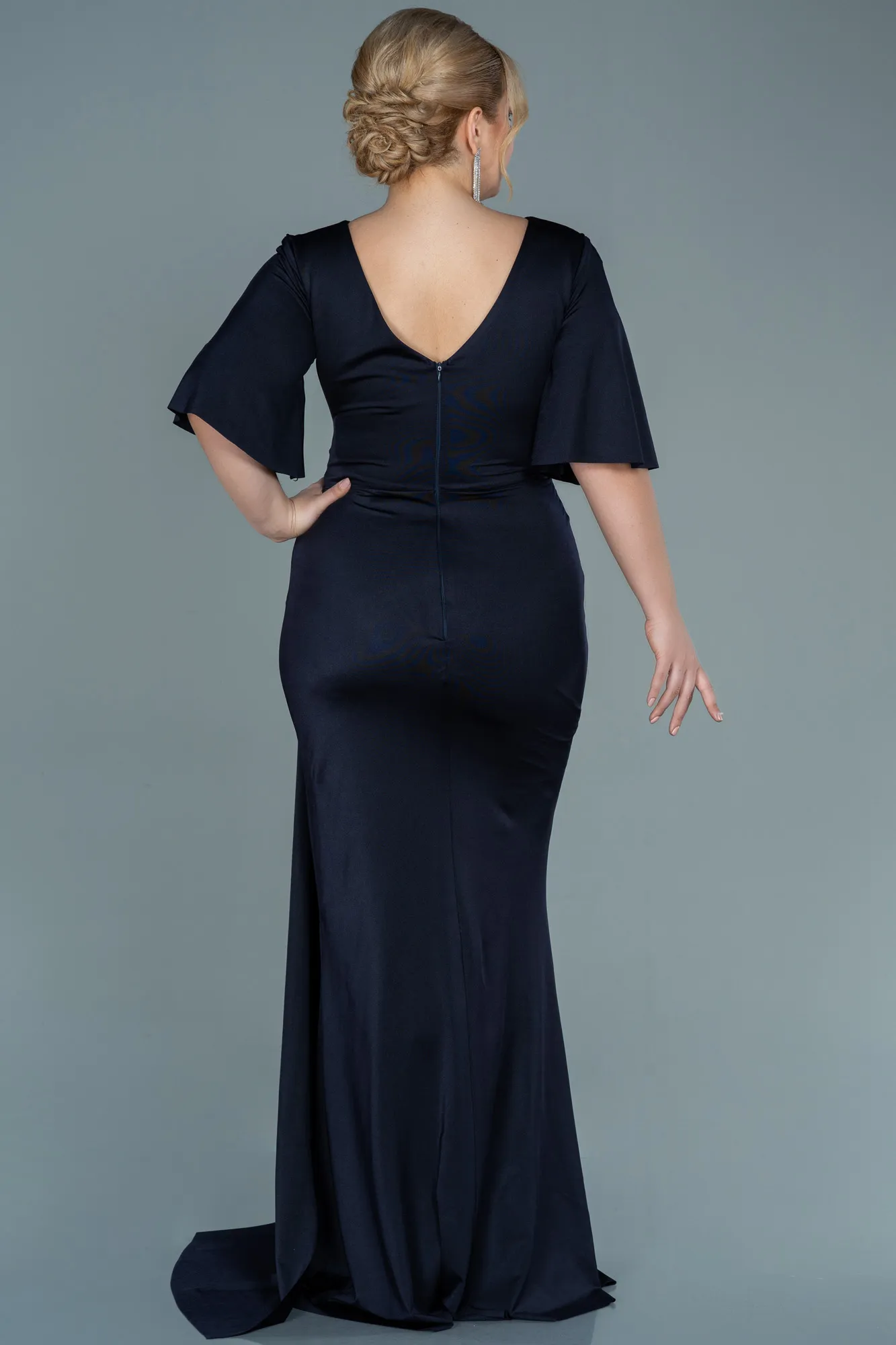 Dark Navy Blue-Long Plus Size Evening Dress ABU2441