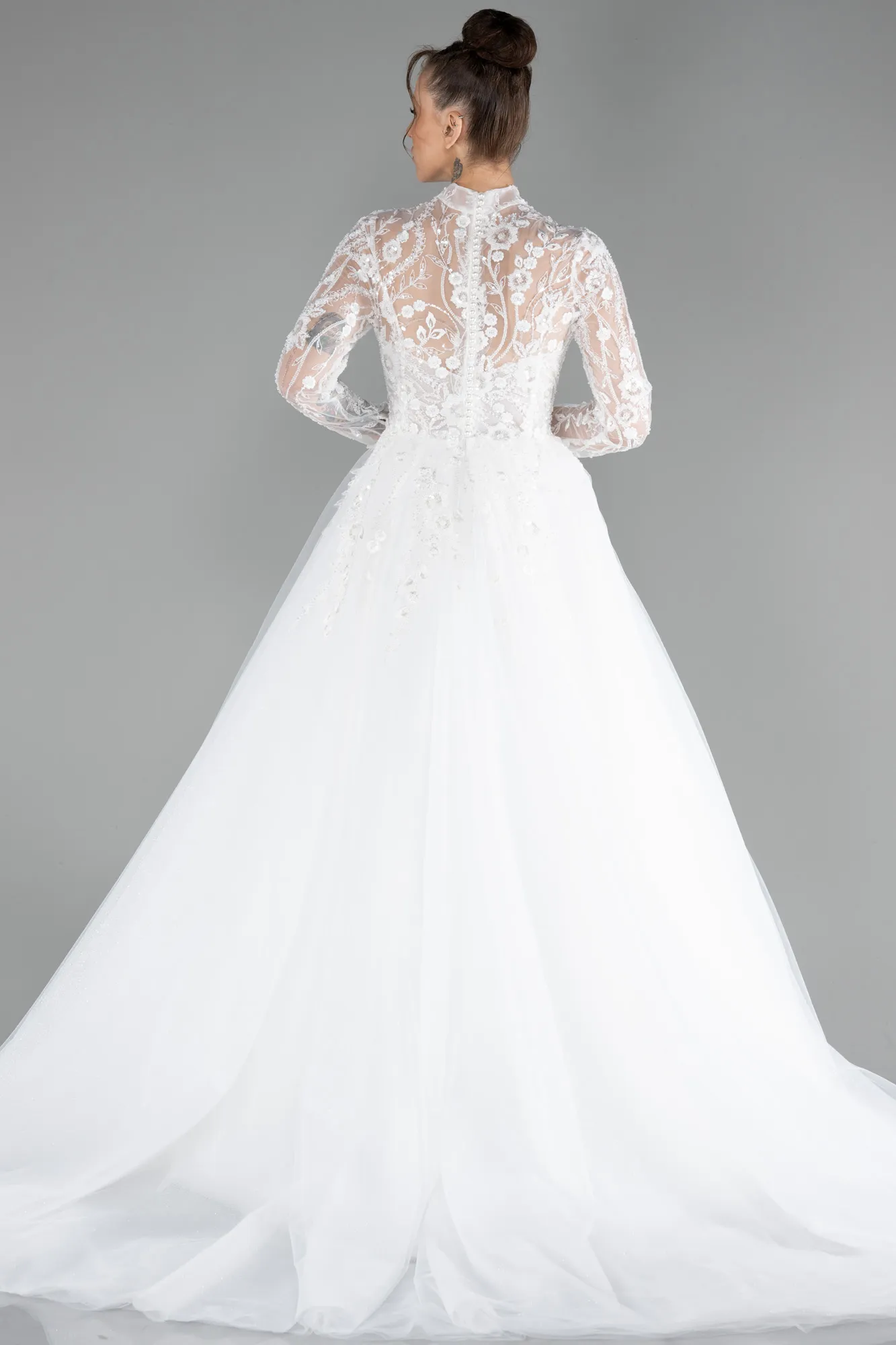 Ecru-Laced Long Sleeve Helen Wedding Dress ABU4290