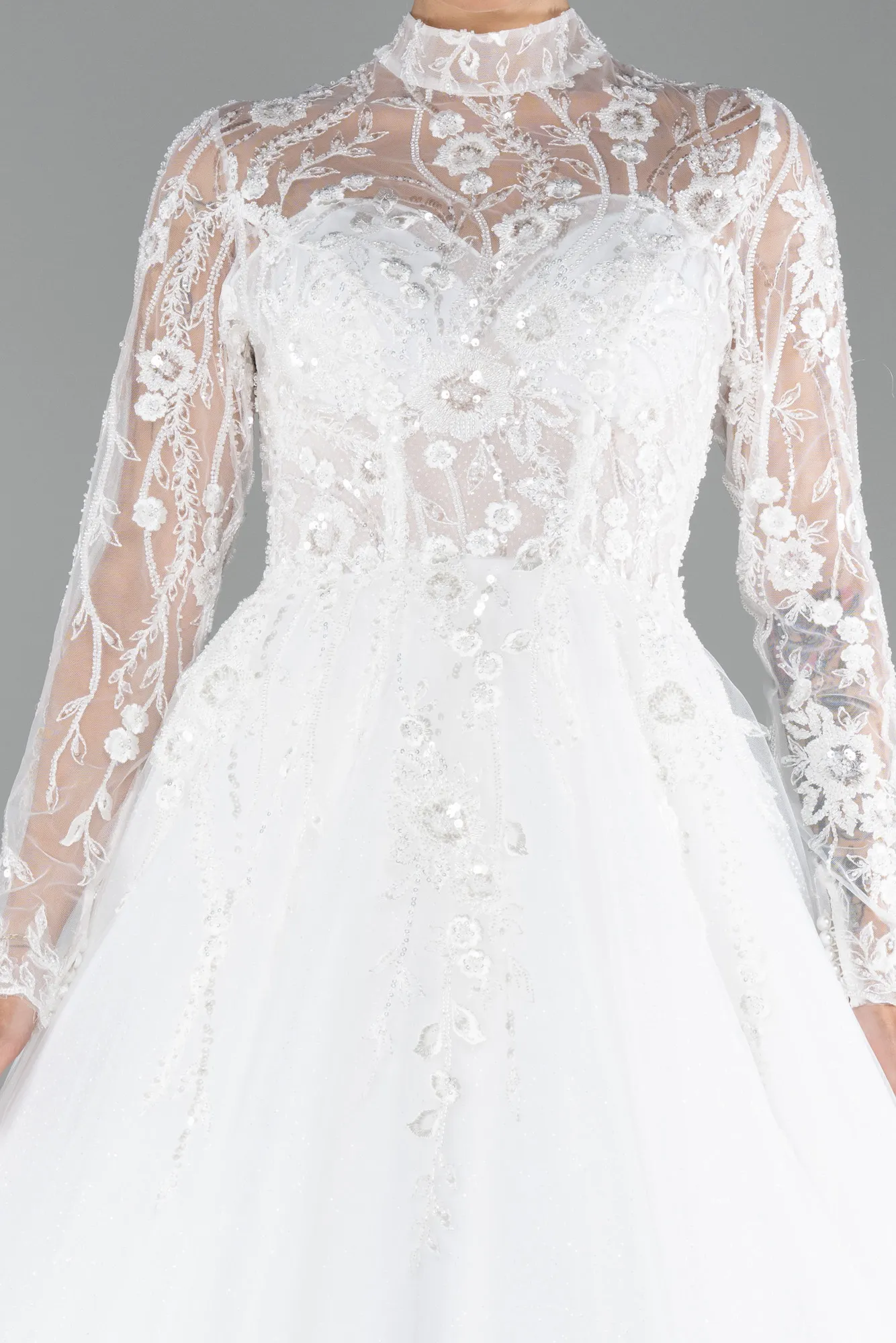 Ecru-Laced Long Sleeve Helen Wedding Dress ABU4290