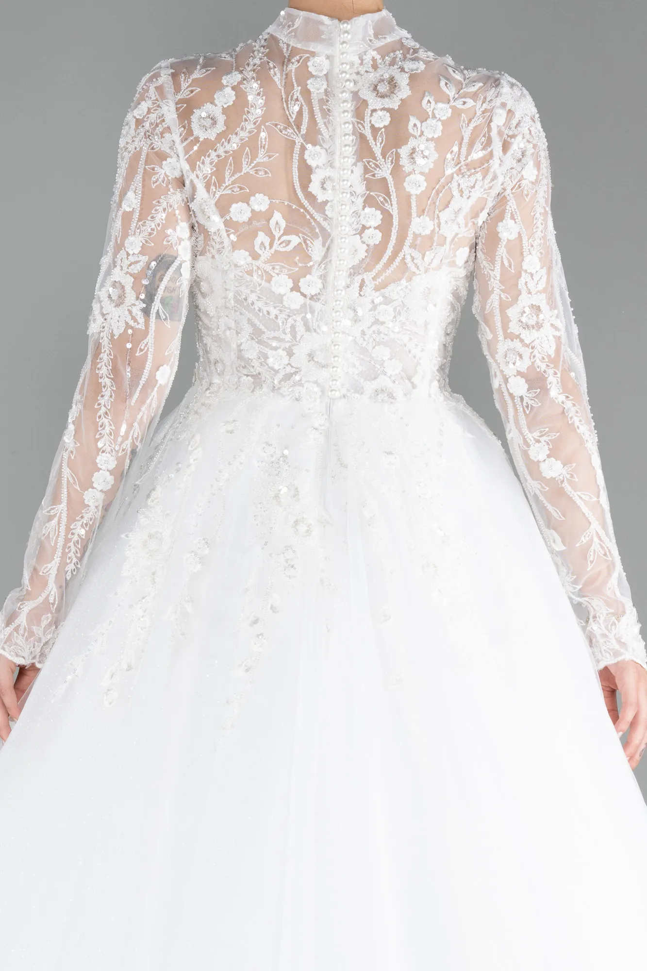 Ecru-Laced Long Sleeve Helen Wedding Dress ABU4290