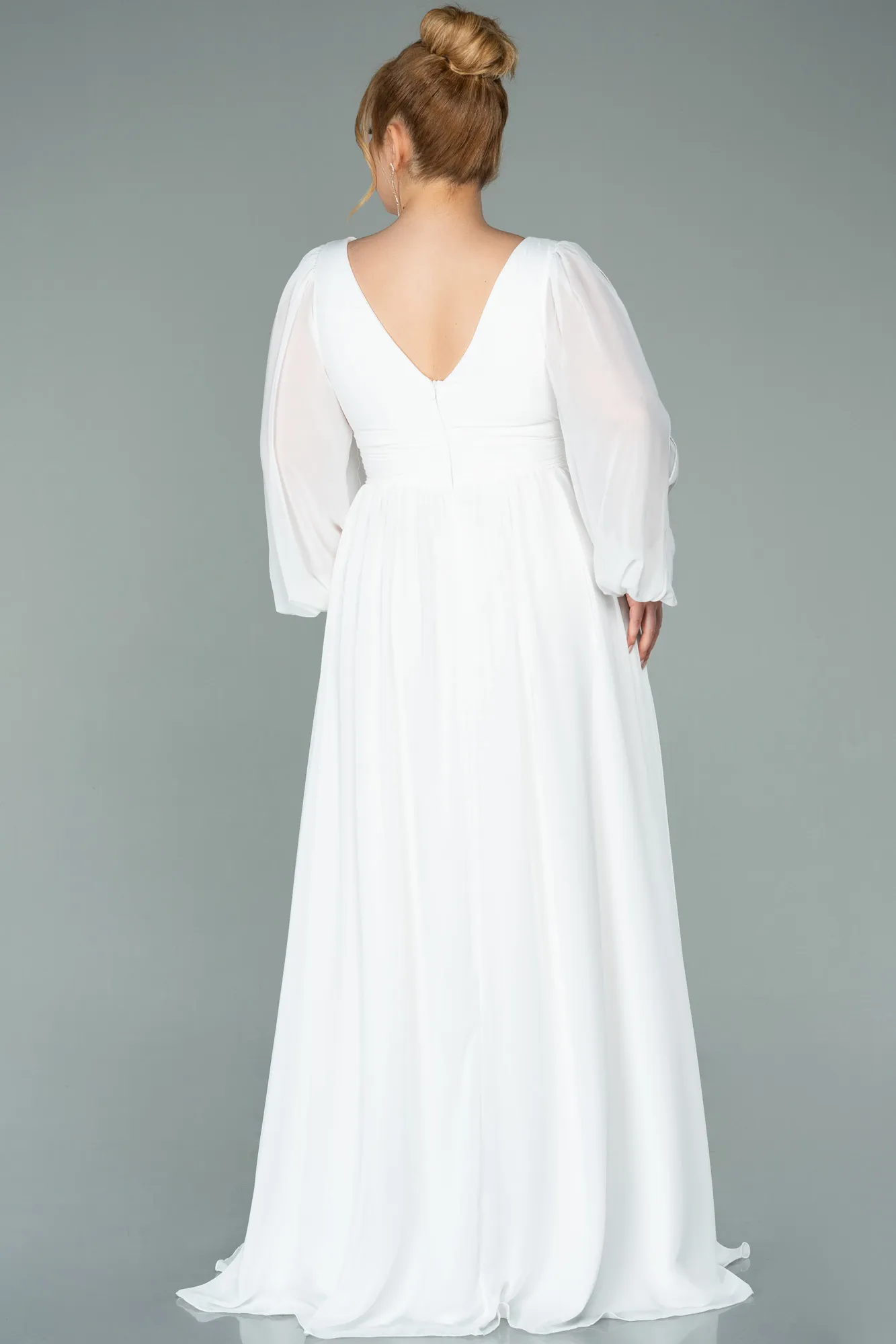 Ecru-Long Chiffon Oversized Evening Dress ABU1988