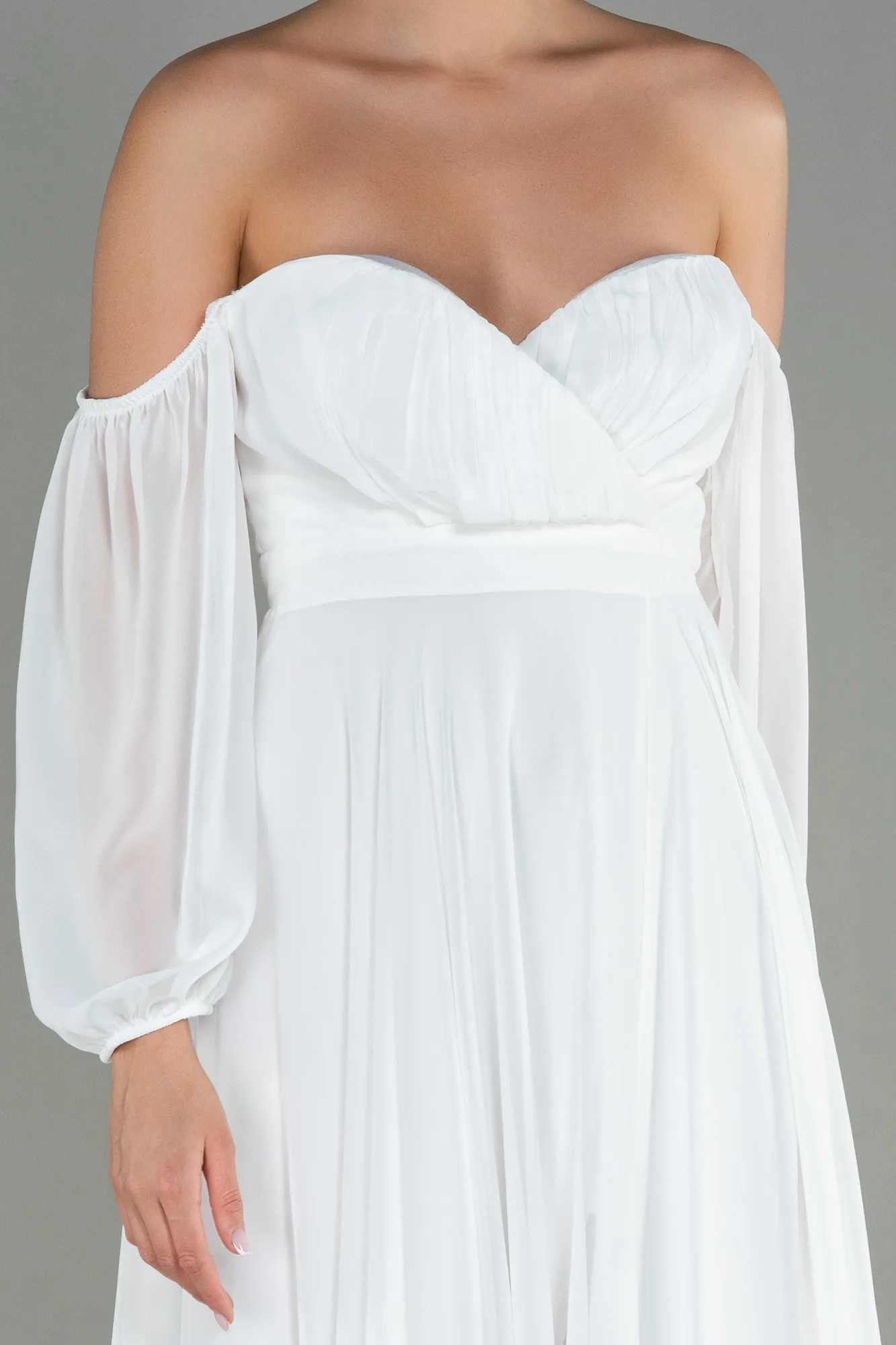 Ecru-Long Chiffon Prom Gown ABU2457