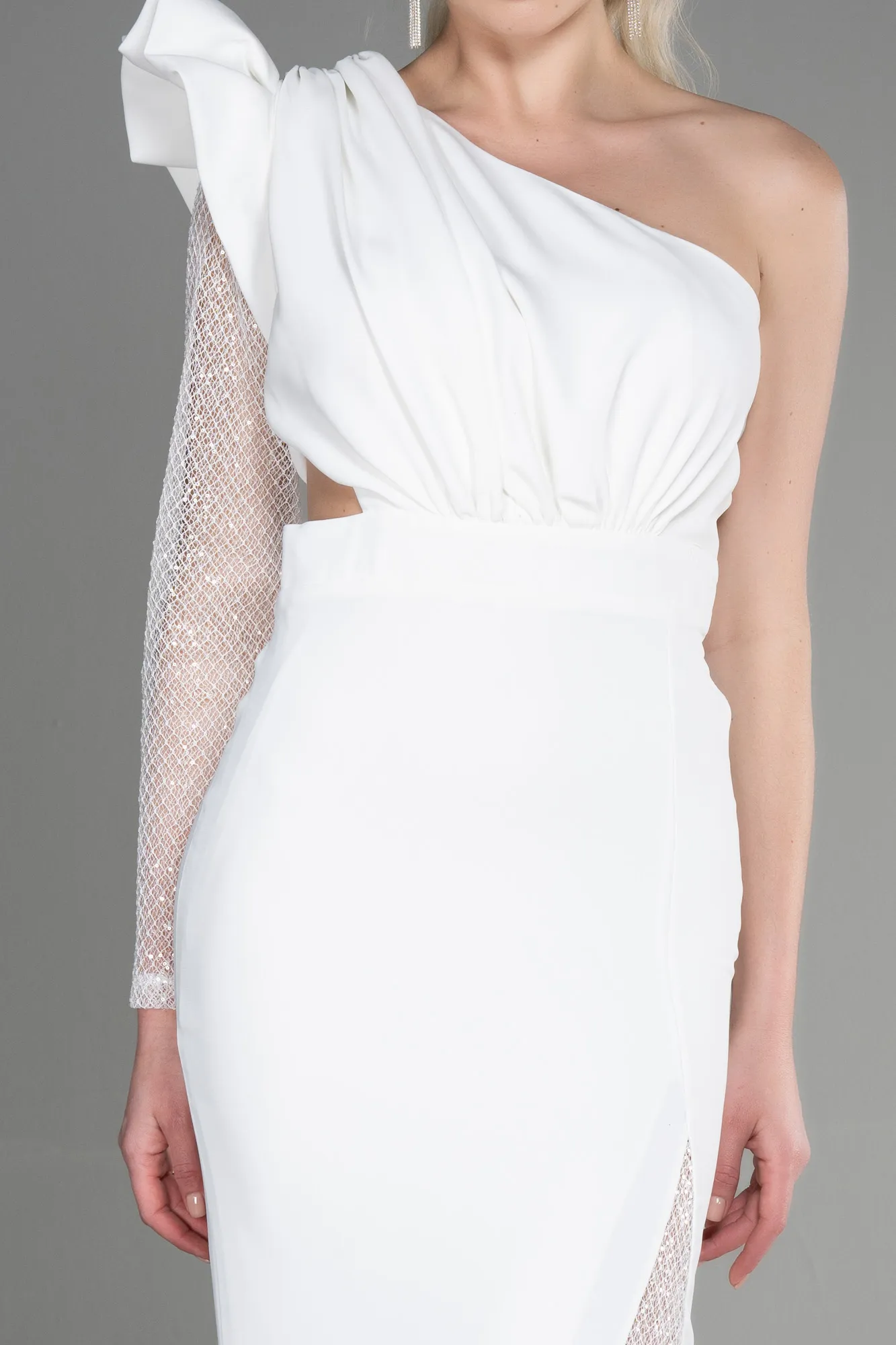 Ecru-Long Dantelle Haute Couture Dress ABU3642