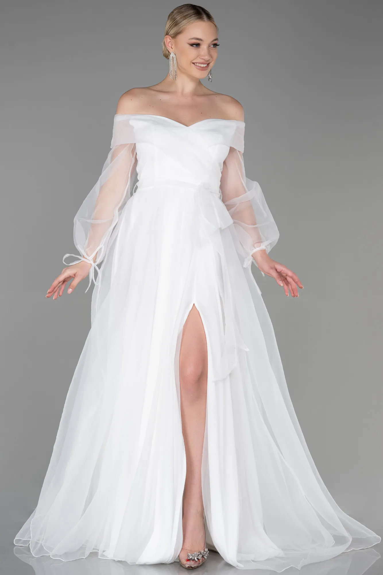Ecru-Long Engagement Dress ABU1468