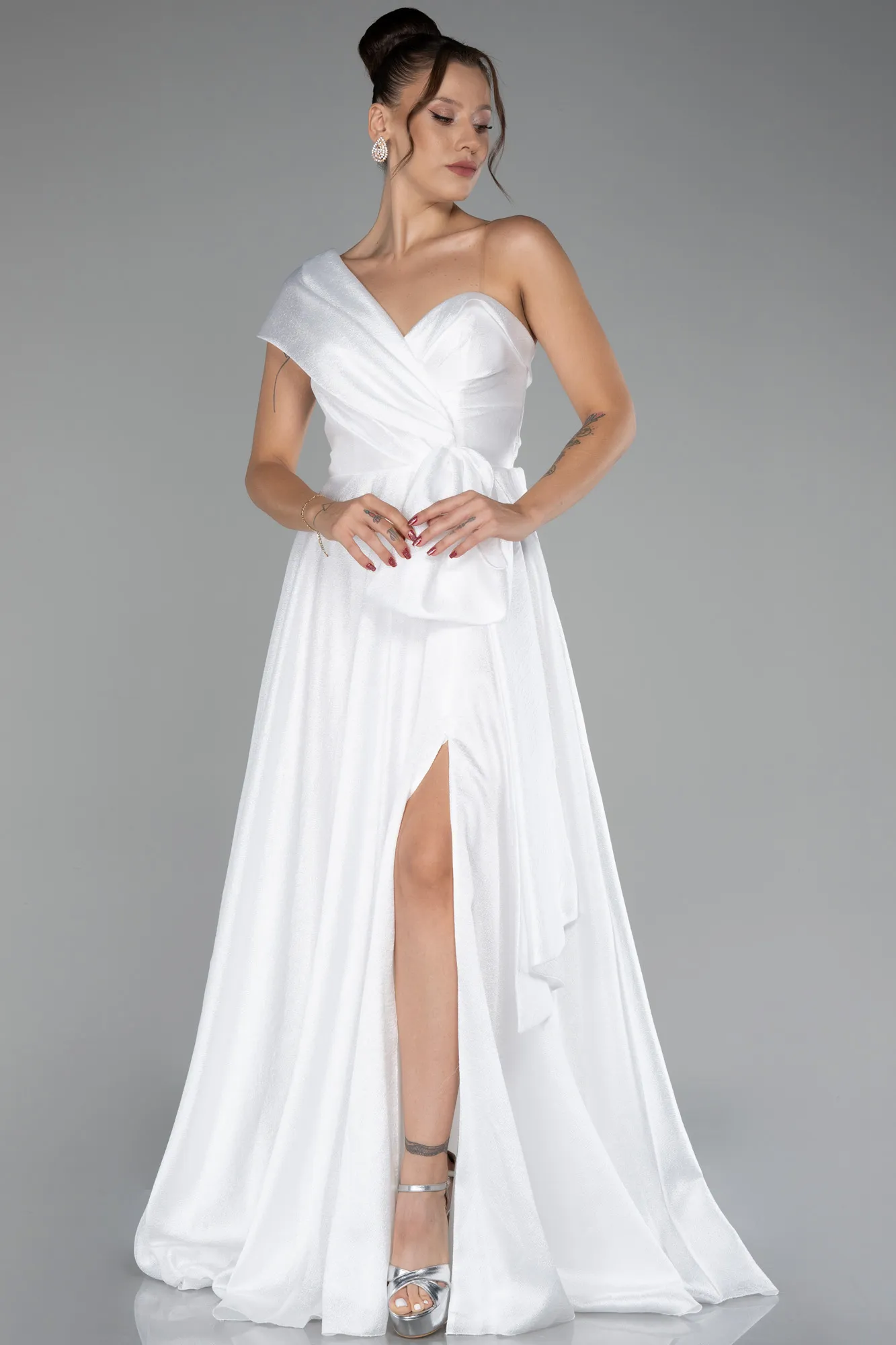 Ecru-Long Evening Dress ABU3632