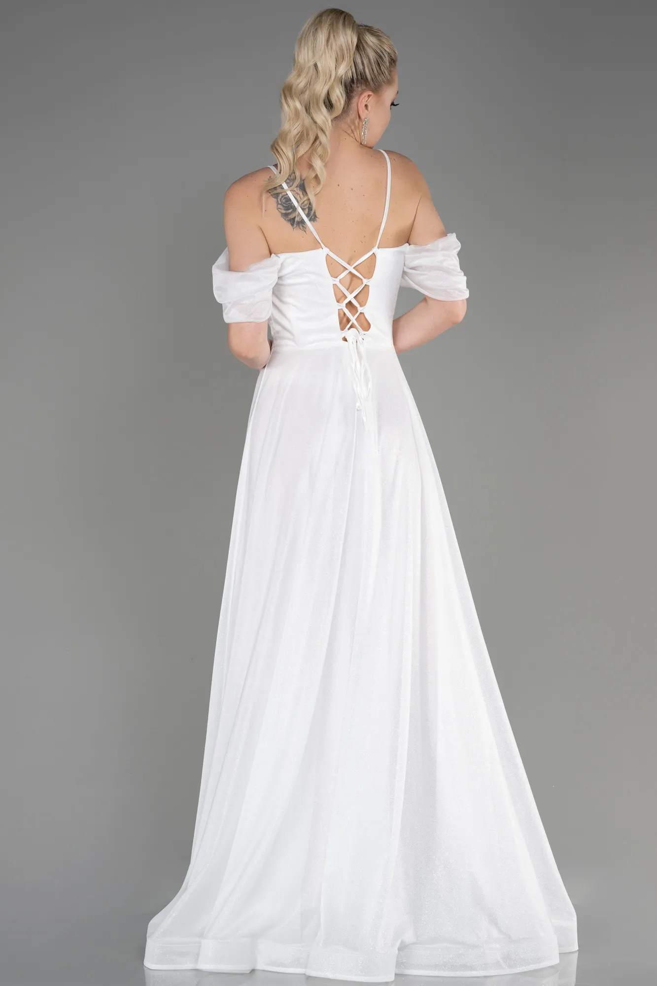 Ecru-Long Evening Dress ABU3767