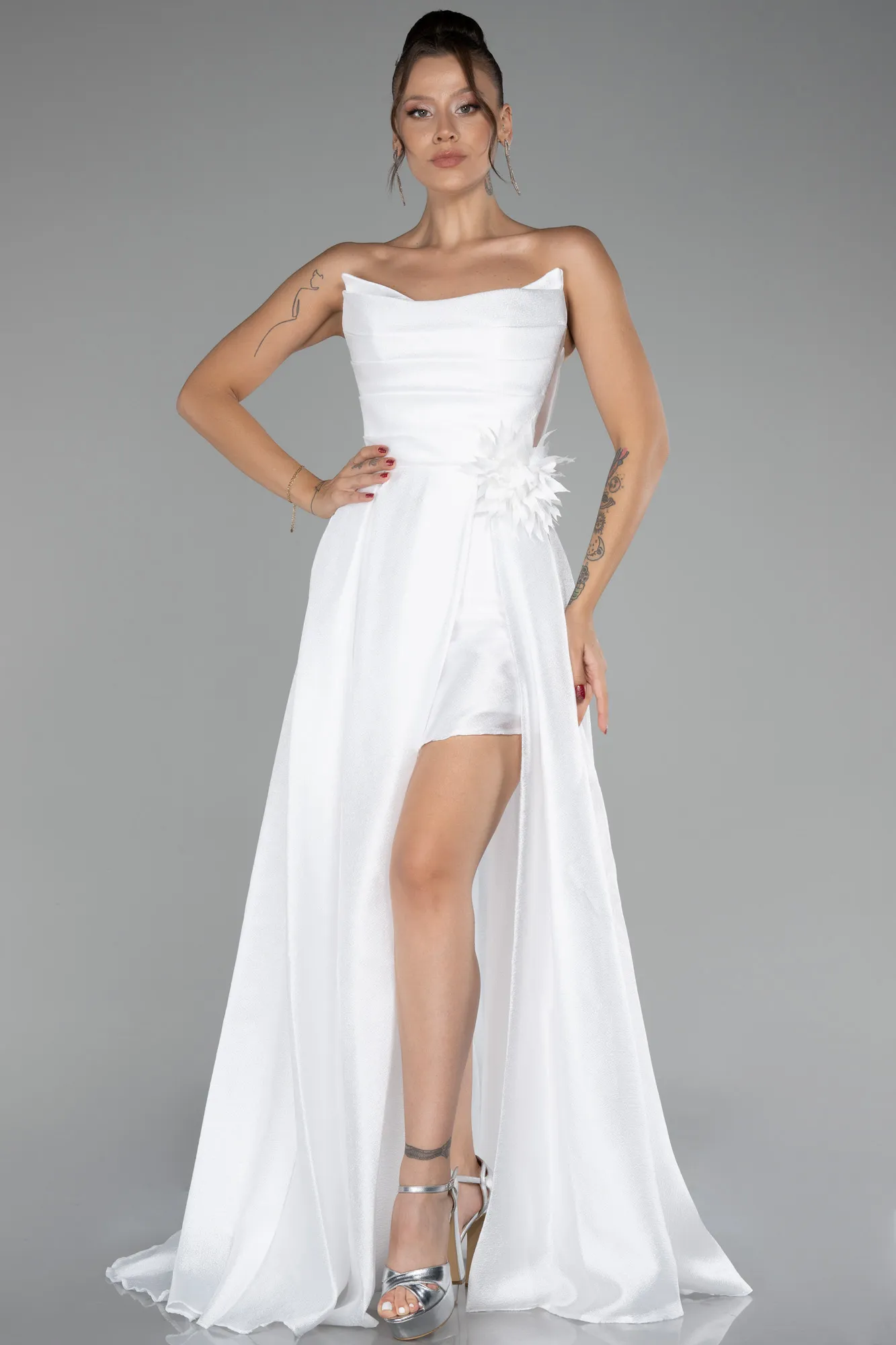 Ecru-Long Evening Dress ABU3793