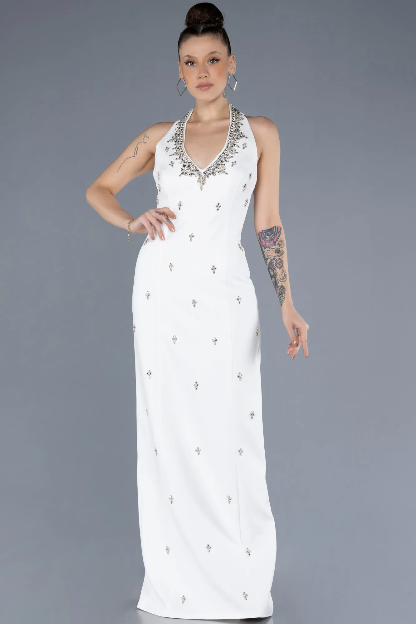 Ecru-Long Evening Dress ABU4597