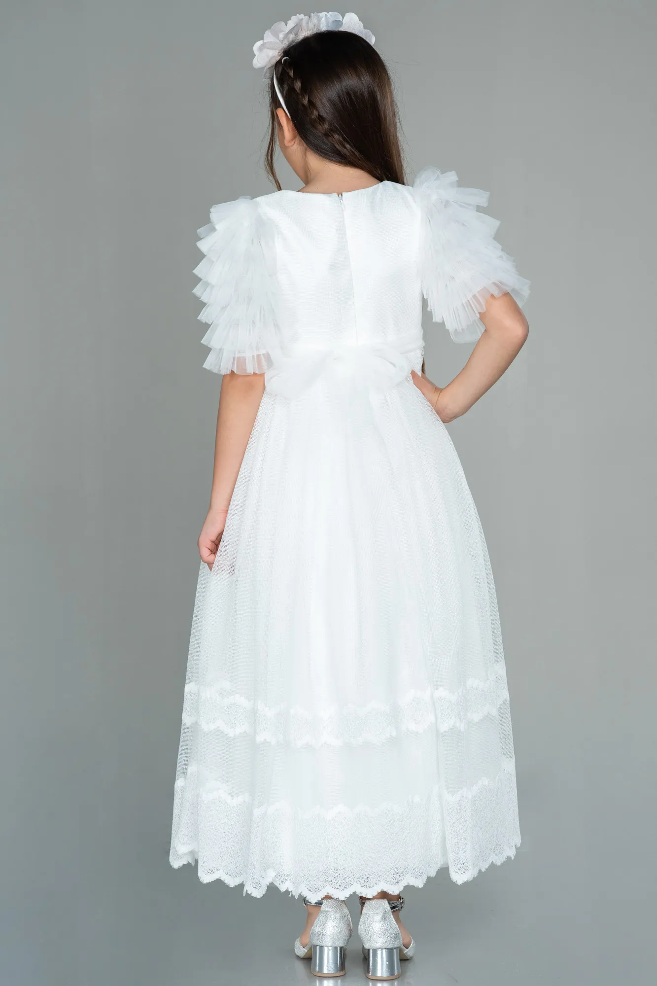 Ecru-Long Girl Dress ABU3046