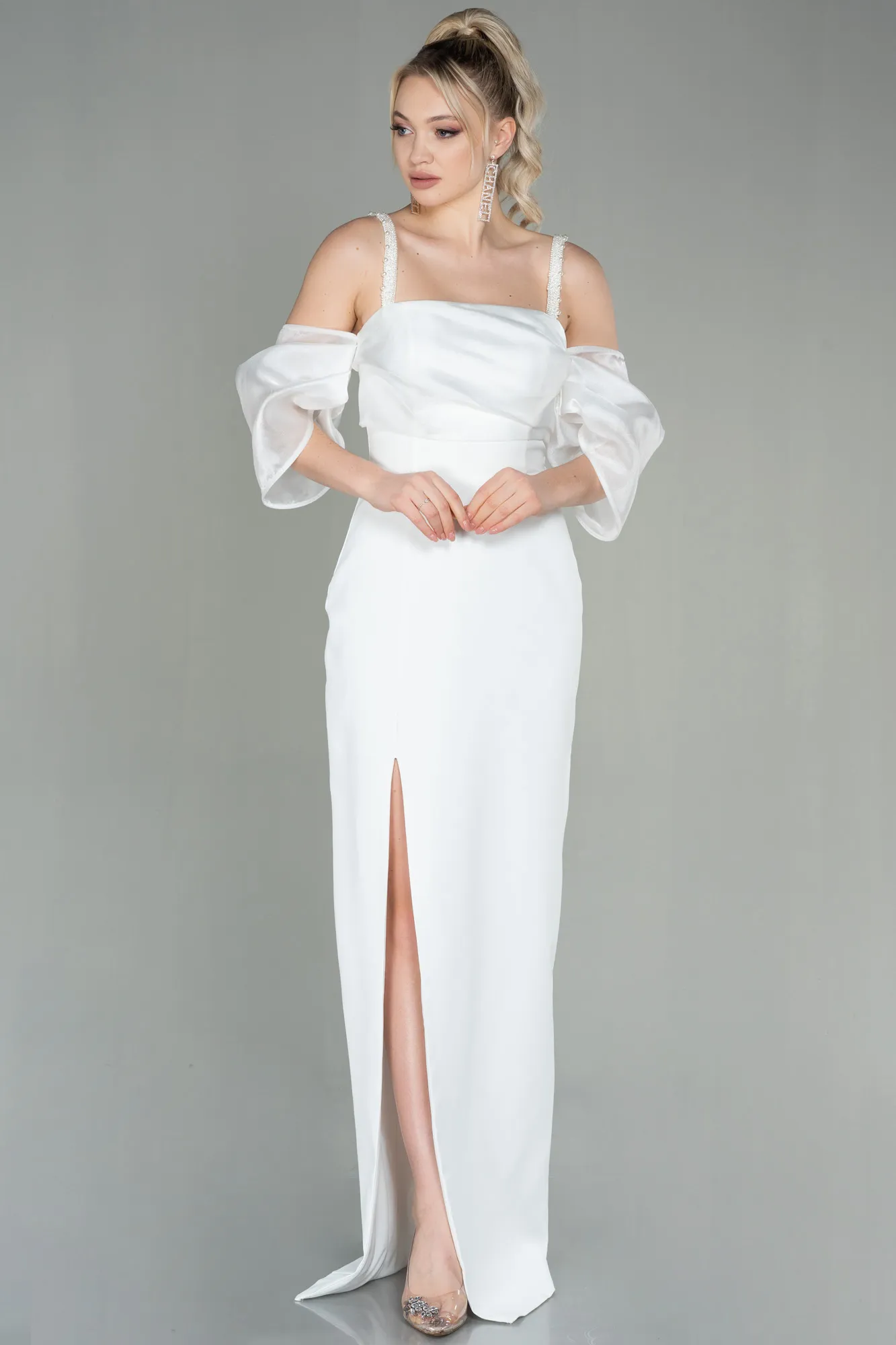 Ecru-Long Invitation Dress ABU2911
