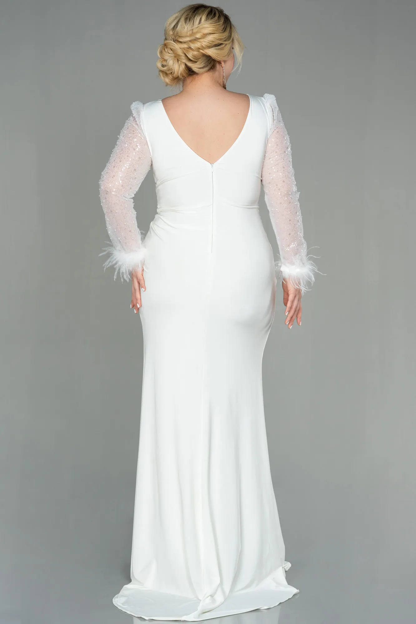 Ecru-Long Oversized Evening Dress ABU2976
