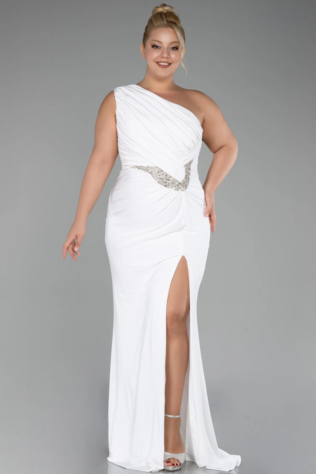 Ecru-Long Plus Size Engagement Dress ABU4148