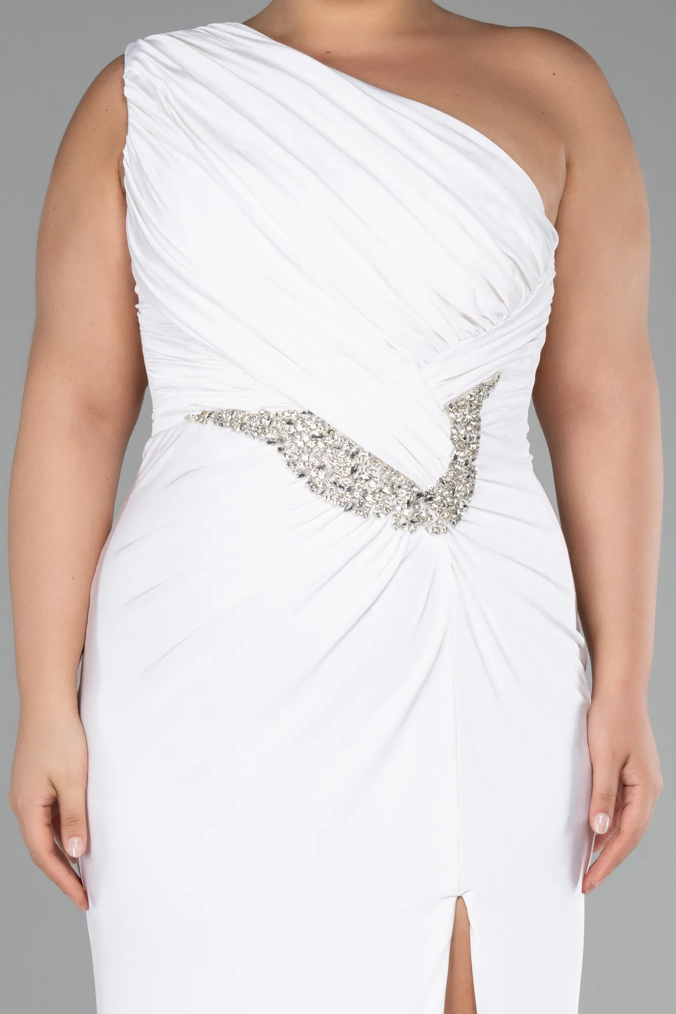 Ecru-Long Plus Size Engagement Dress ABU4148