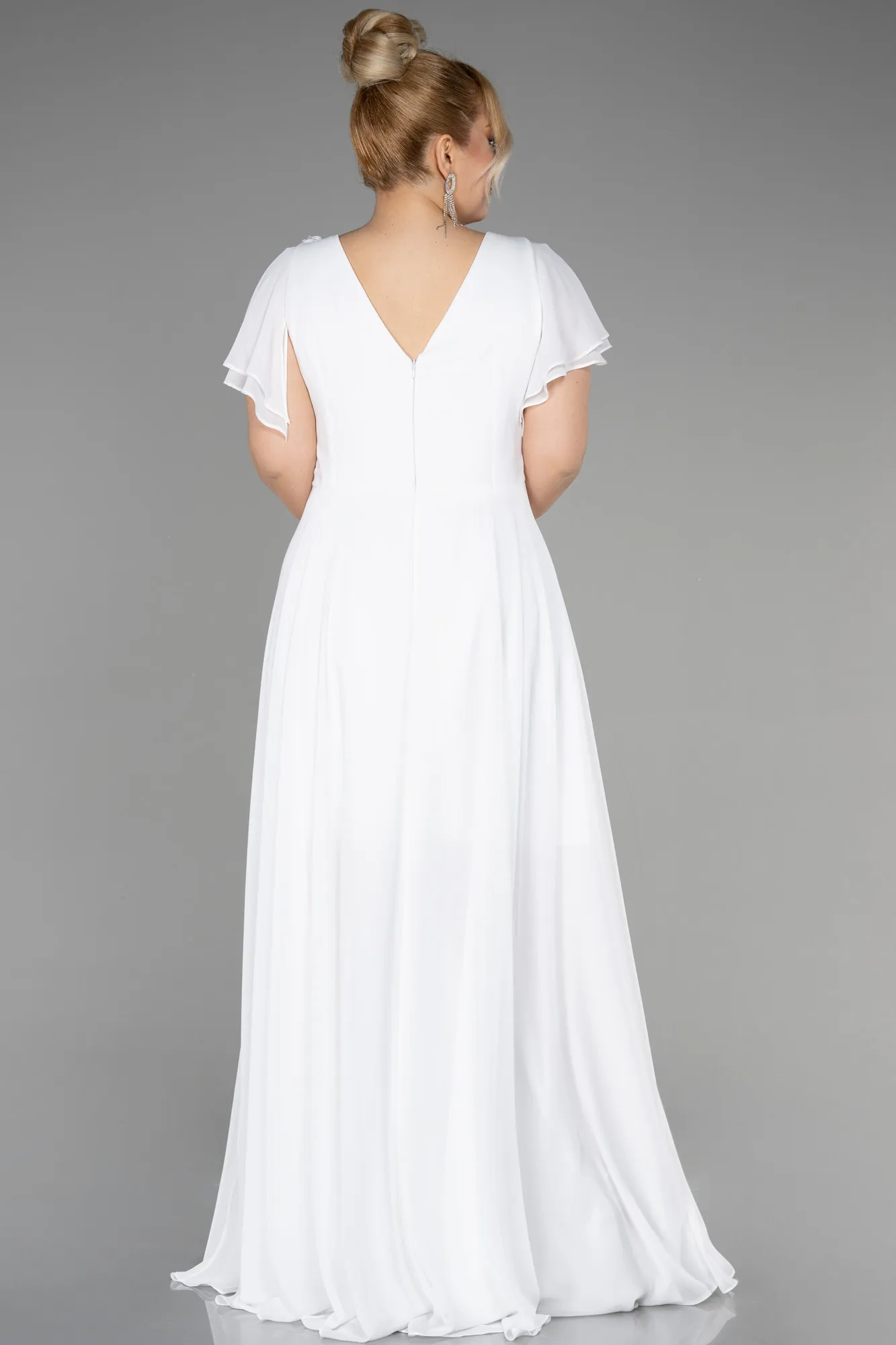 Ecru-Long Plus Size Evening Dress ABU1562