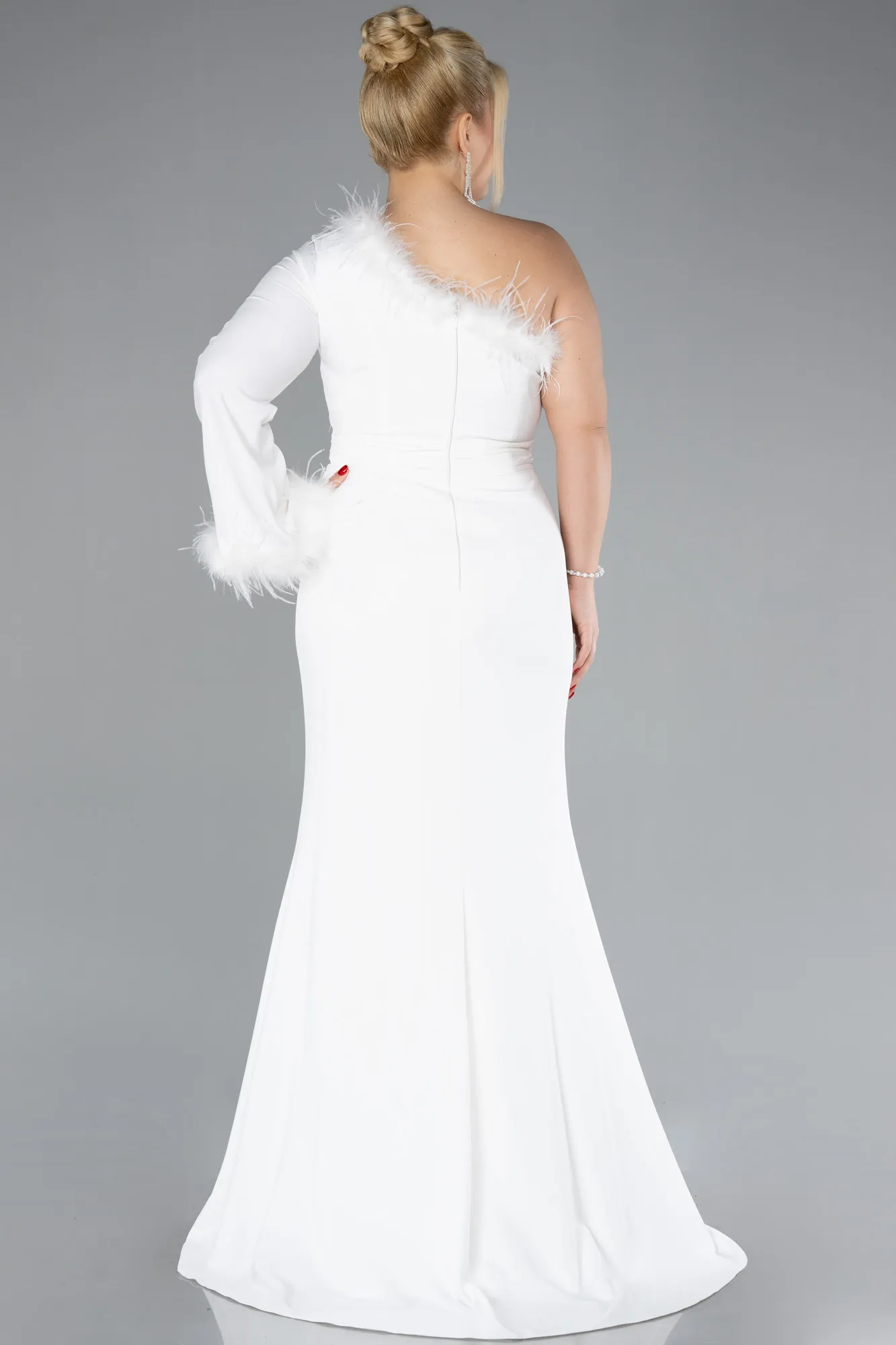 Ecru-Long Plus Size Evening Dress ABU3518