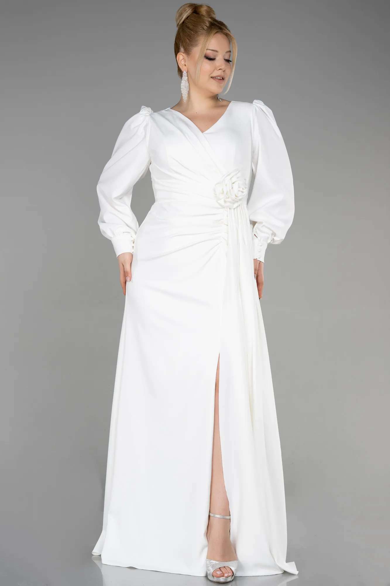 Ecru-Long Plus Size Evening Dress ABU3647
