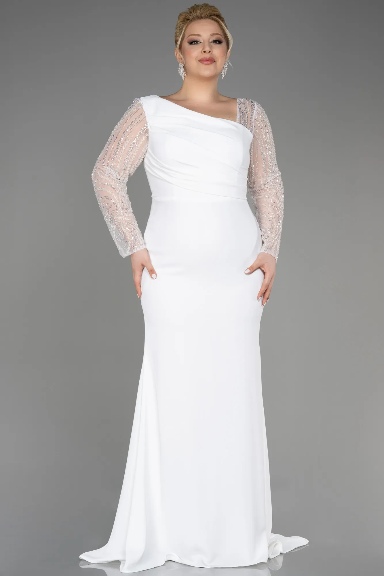 Ecru-Long Plus Size Wedding Dress ABU3713