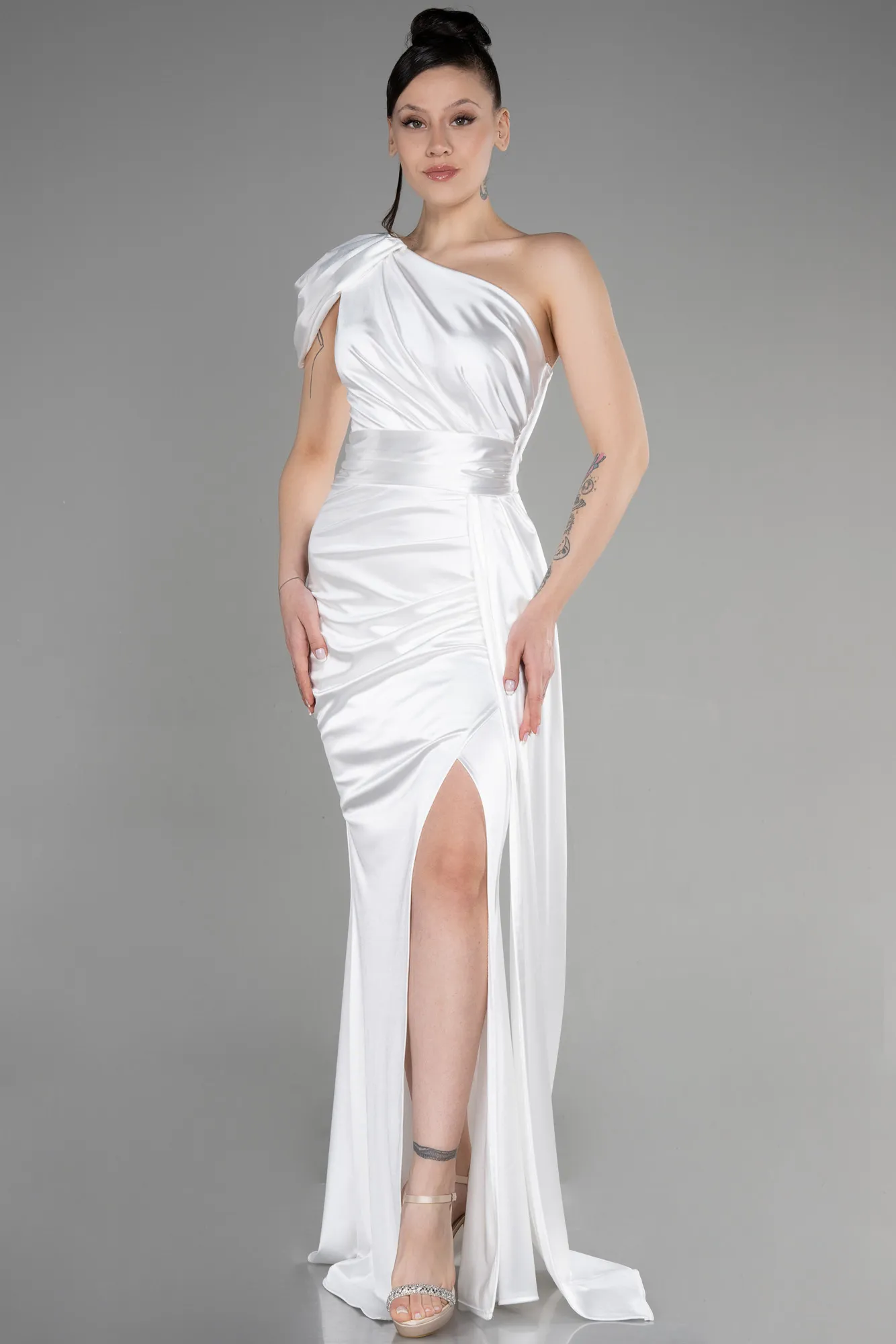 Ecru-Long Prom Gown ABU3325