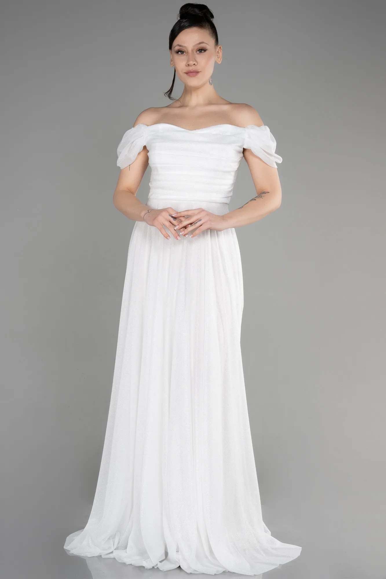 Ecru-Long Prom Gown ABU3660