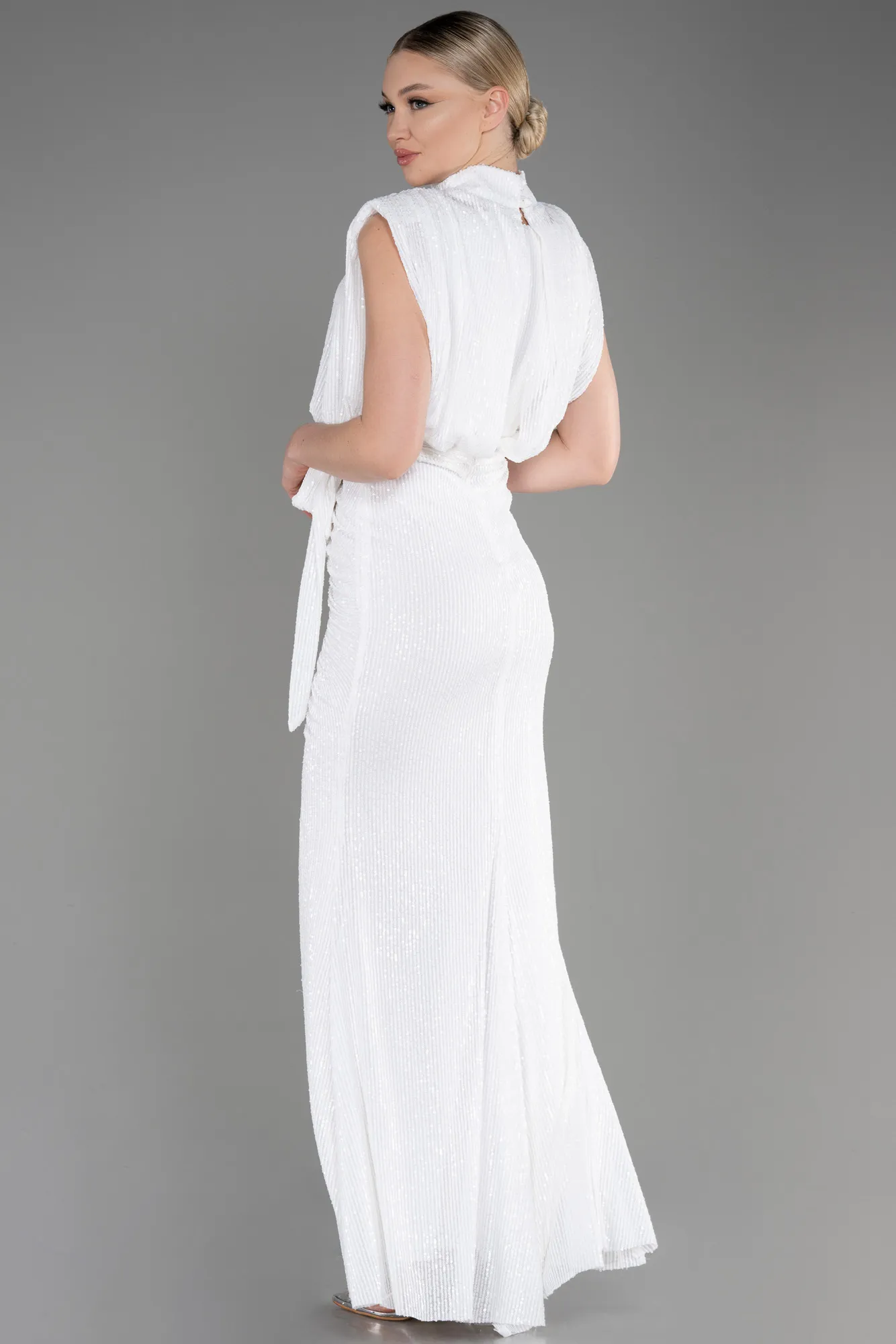 Ecru-Long Scaly Evening Dress ABU2752