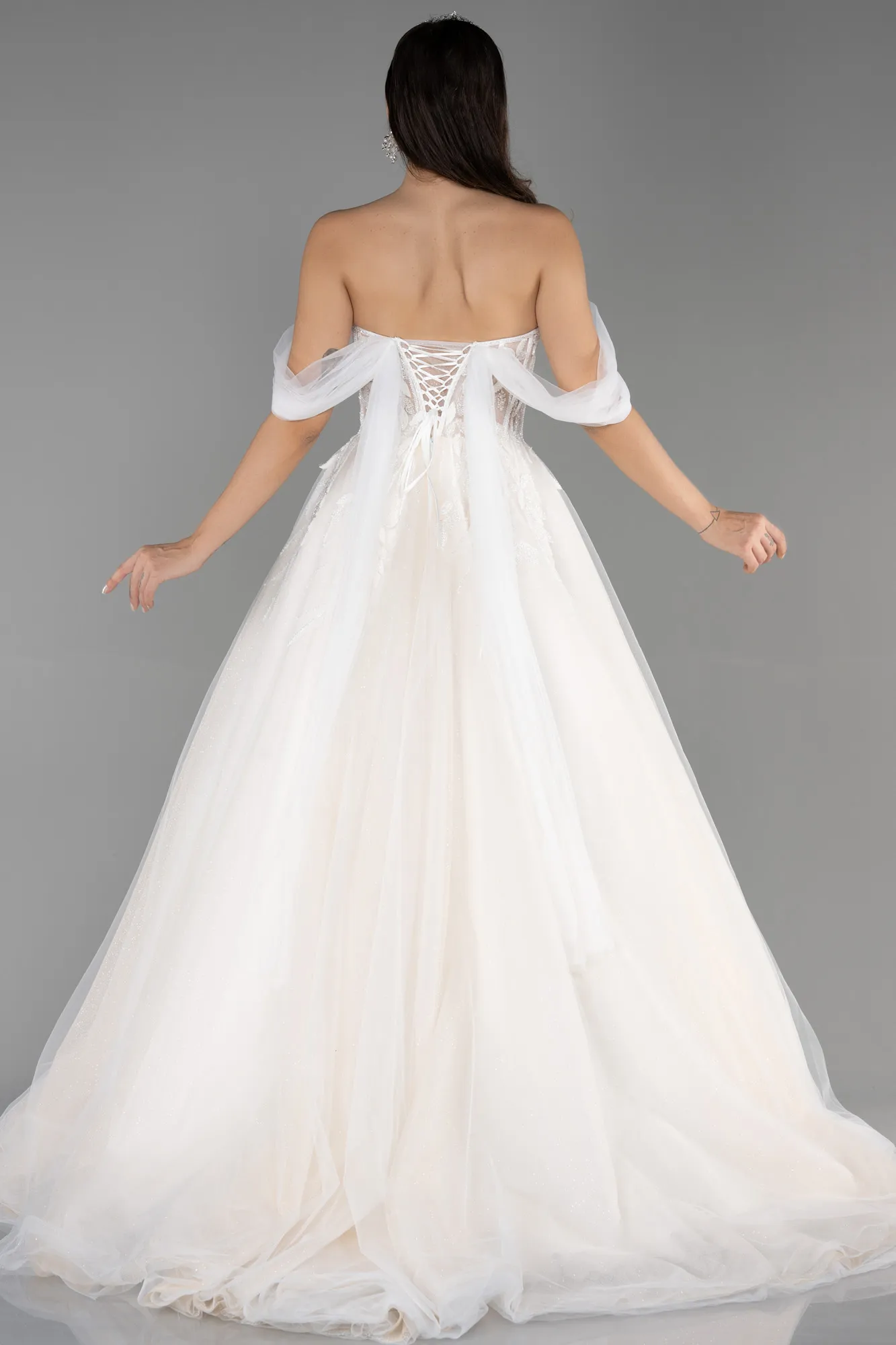 Ecru-Long Wedding Dress ABG031