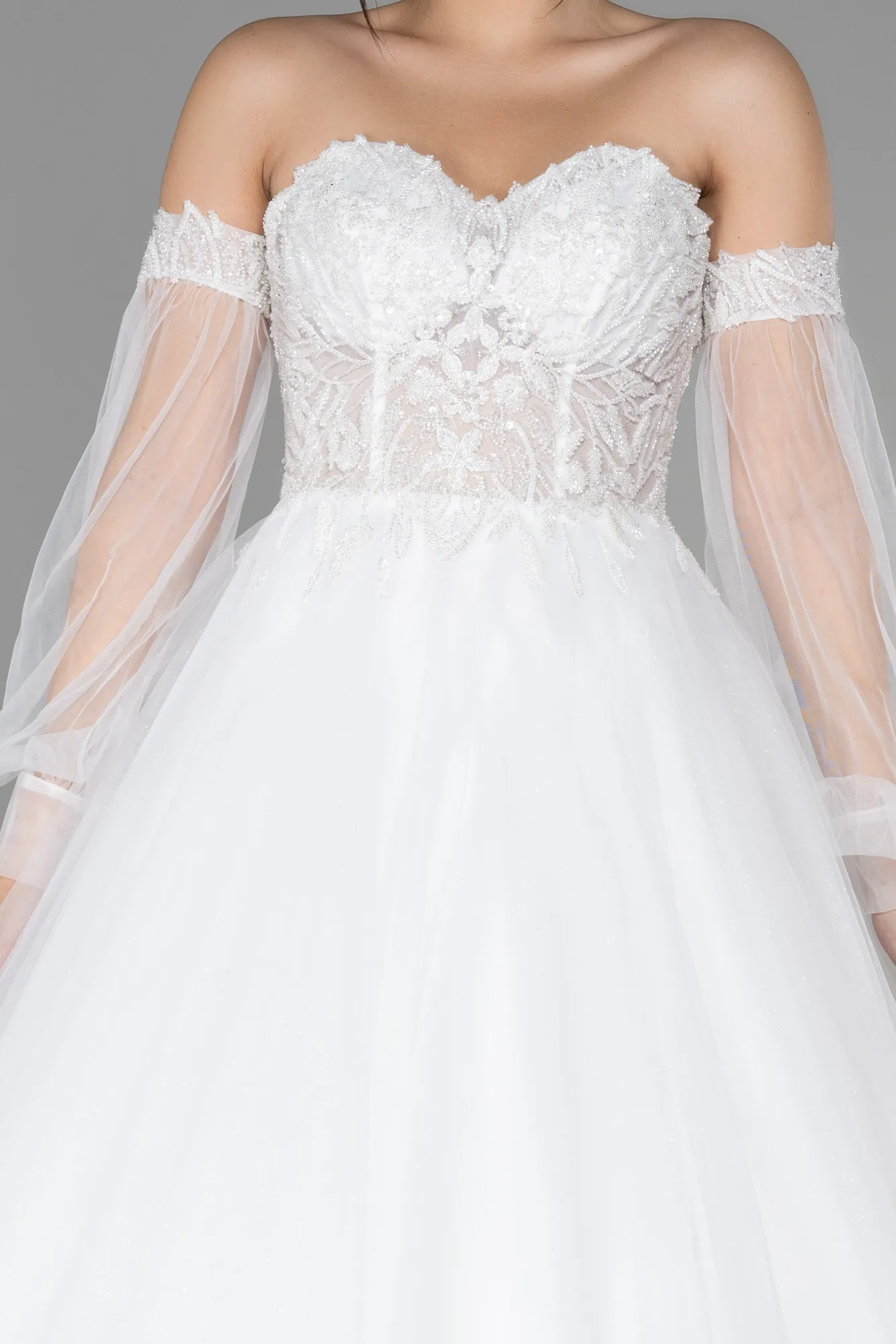 Ecru-Long Wedding Dress ABU3356