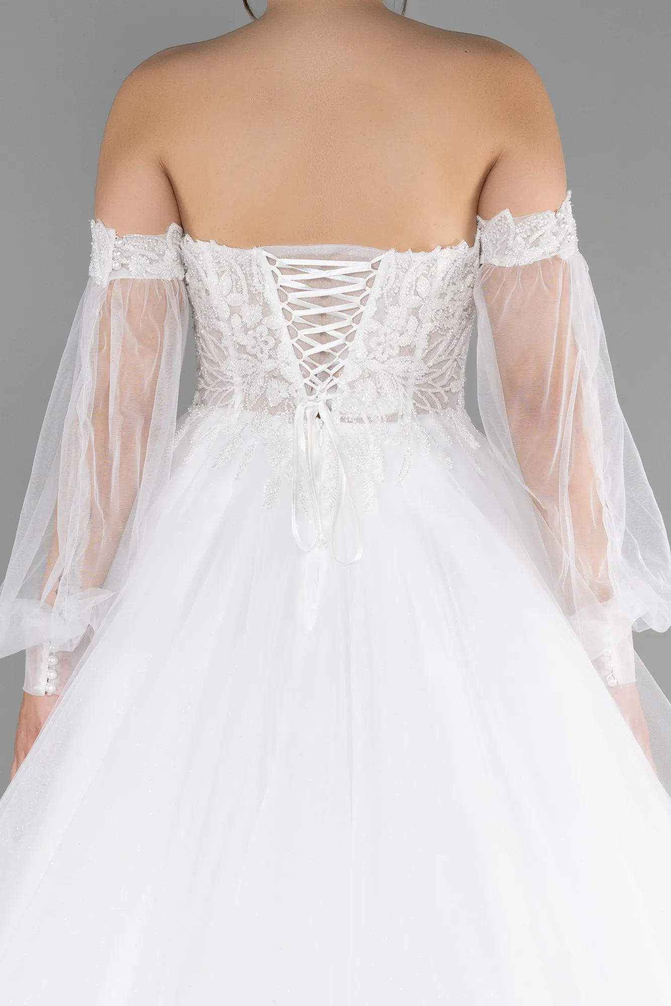 Ecru-Long Wedding Dress ABU3356