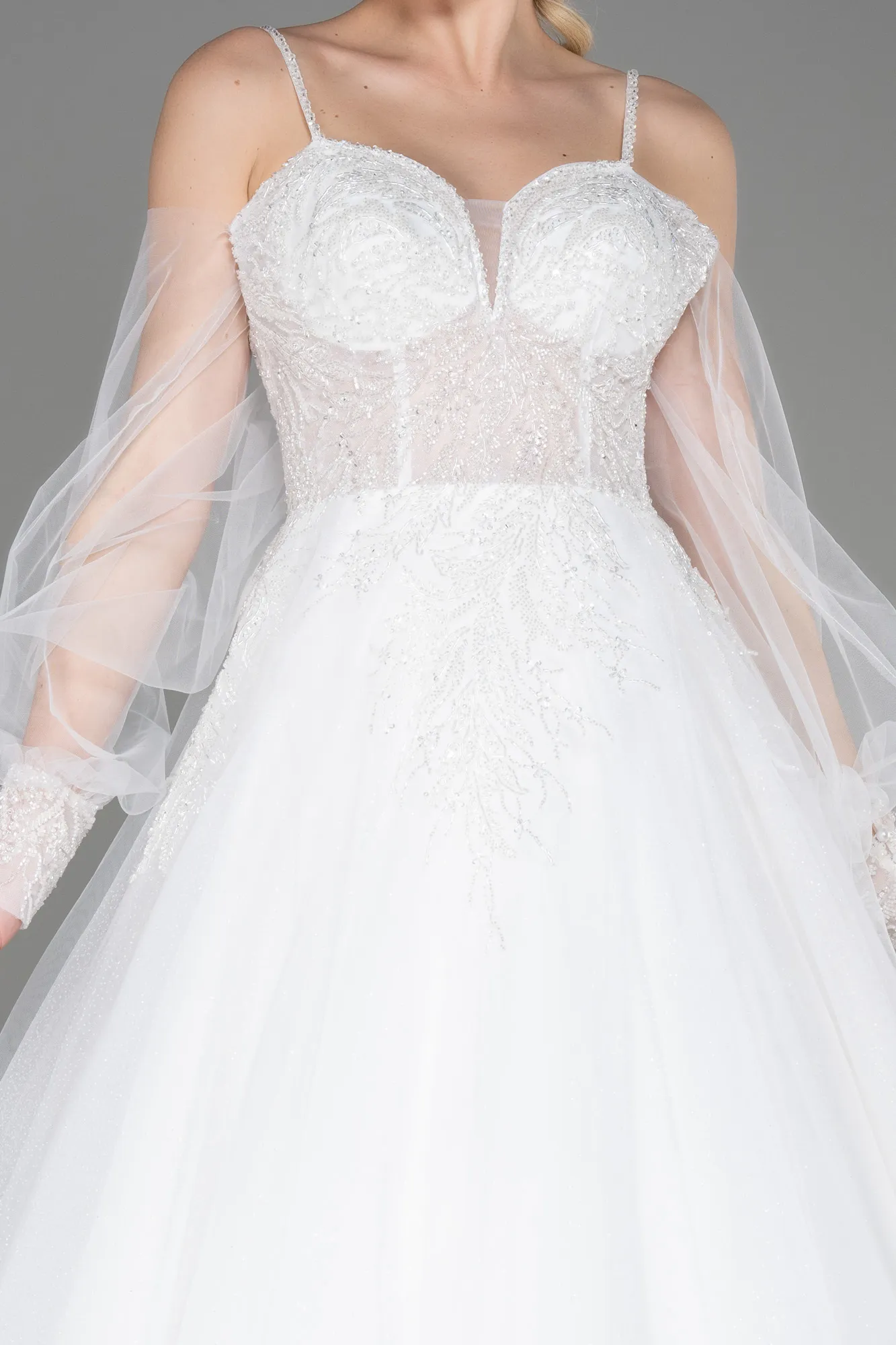 Ecru-Long Wedding Dress ABU3704