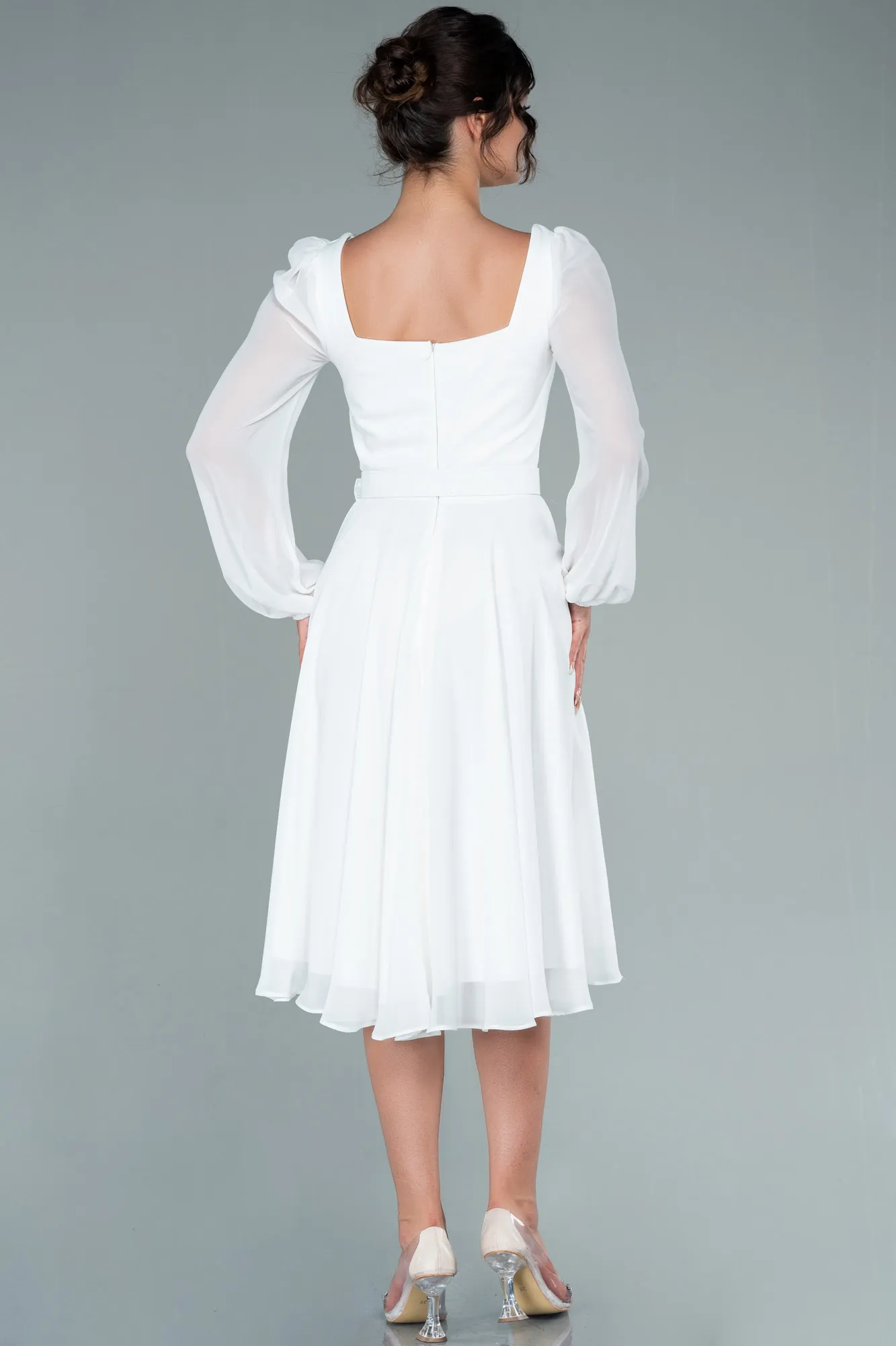 Ecru-Midi Chiffon Invitation Dress ABK1441