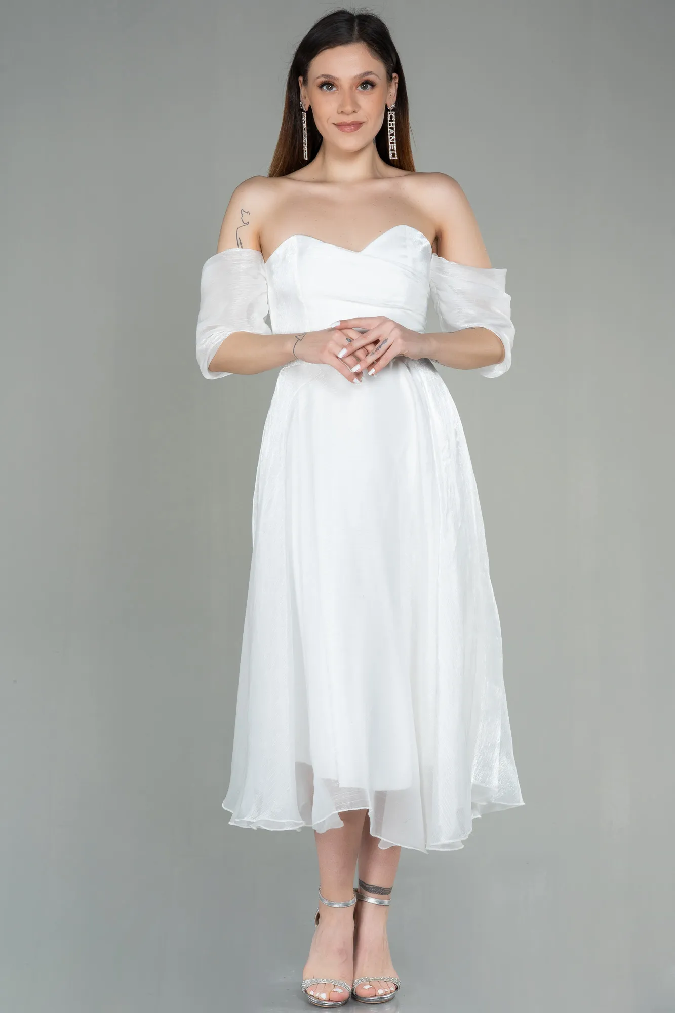 Ecru-Midi Evening Dress ABK1850