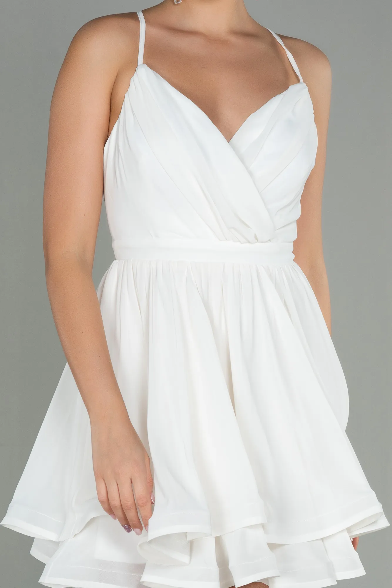Ecru-Mini Chiffon Night Dress ABK1695
