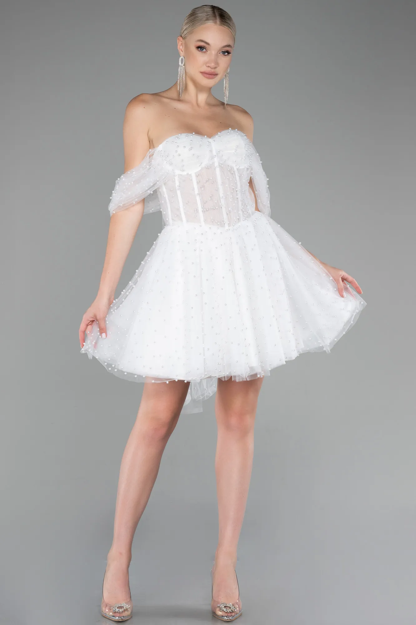 Ecru-Mini Engagement Dress ABK2109